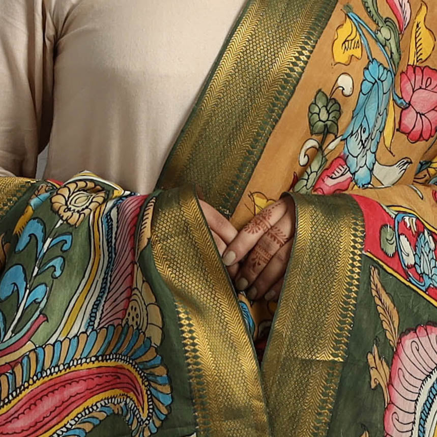 SOUTH KARGHA Brown - Chanderi Silk Srikalahasti Handpainted Pen Kalamkari Dupatta 73 - view 4