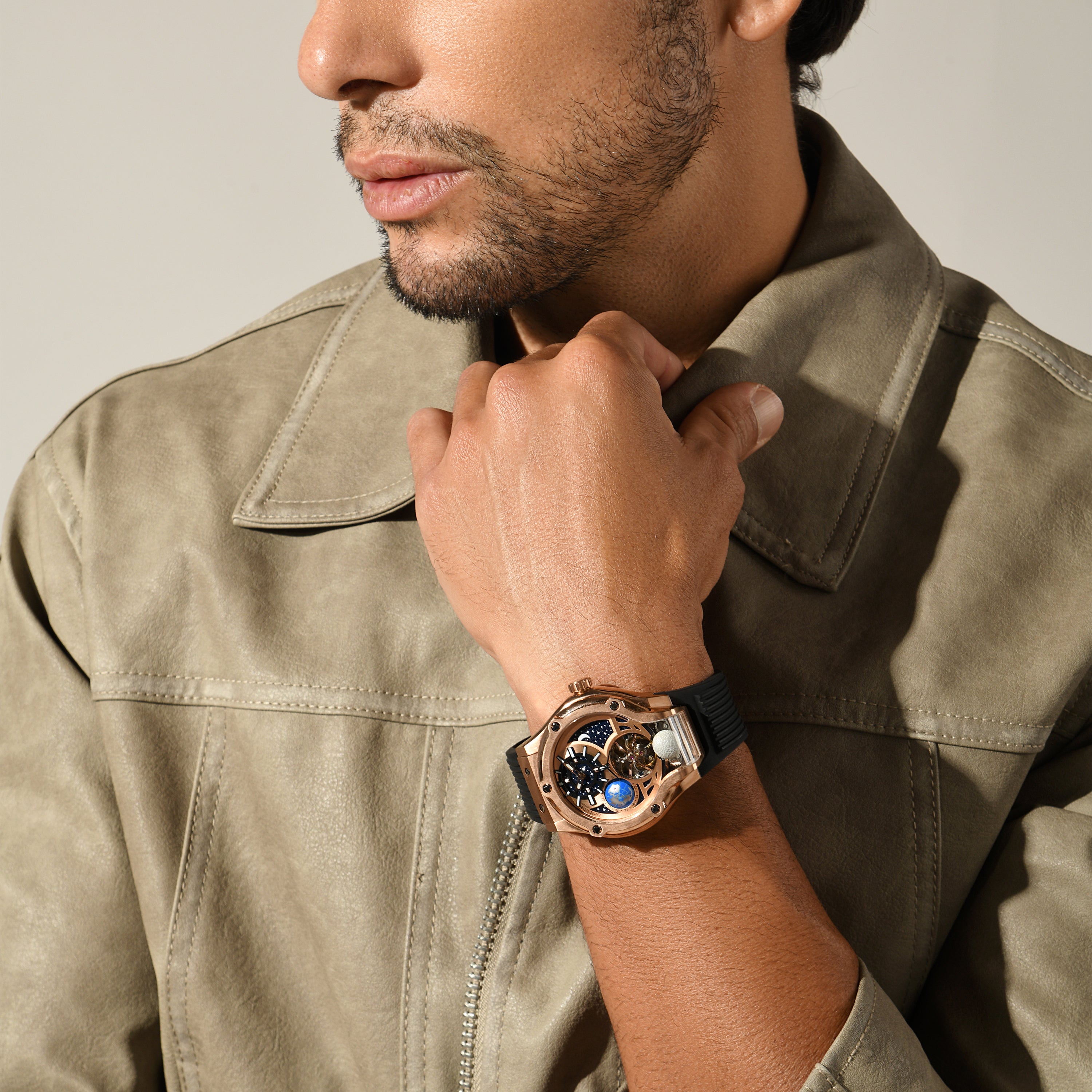 Britime Asteroid Men Automatic Rose Gold Dial Multi-Function Silicone Watch 777-P30706 - view 5