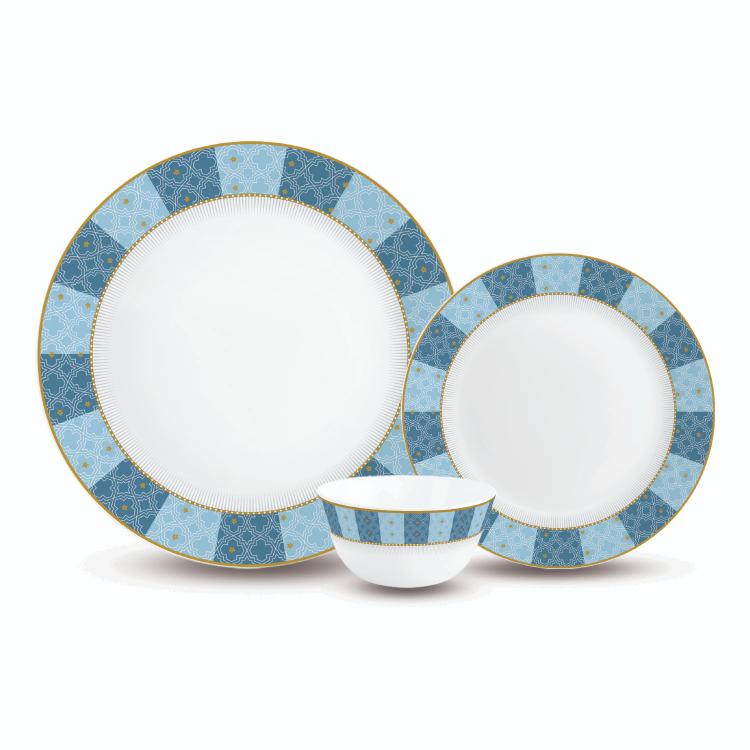 Cello Aurus Series 33 Pieces Azure Opalware Dinner Set, Family of 6