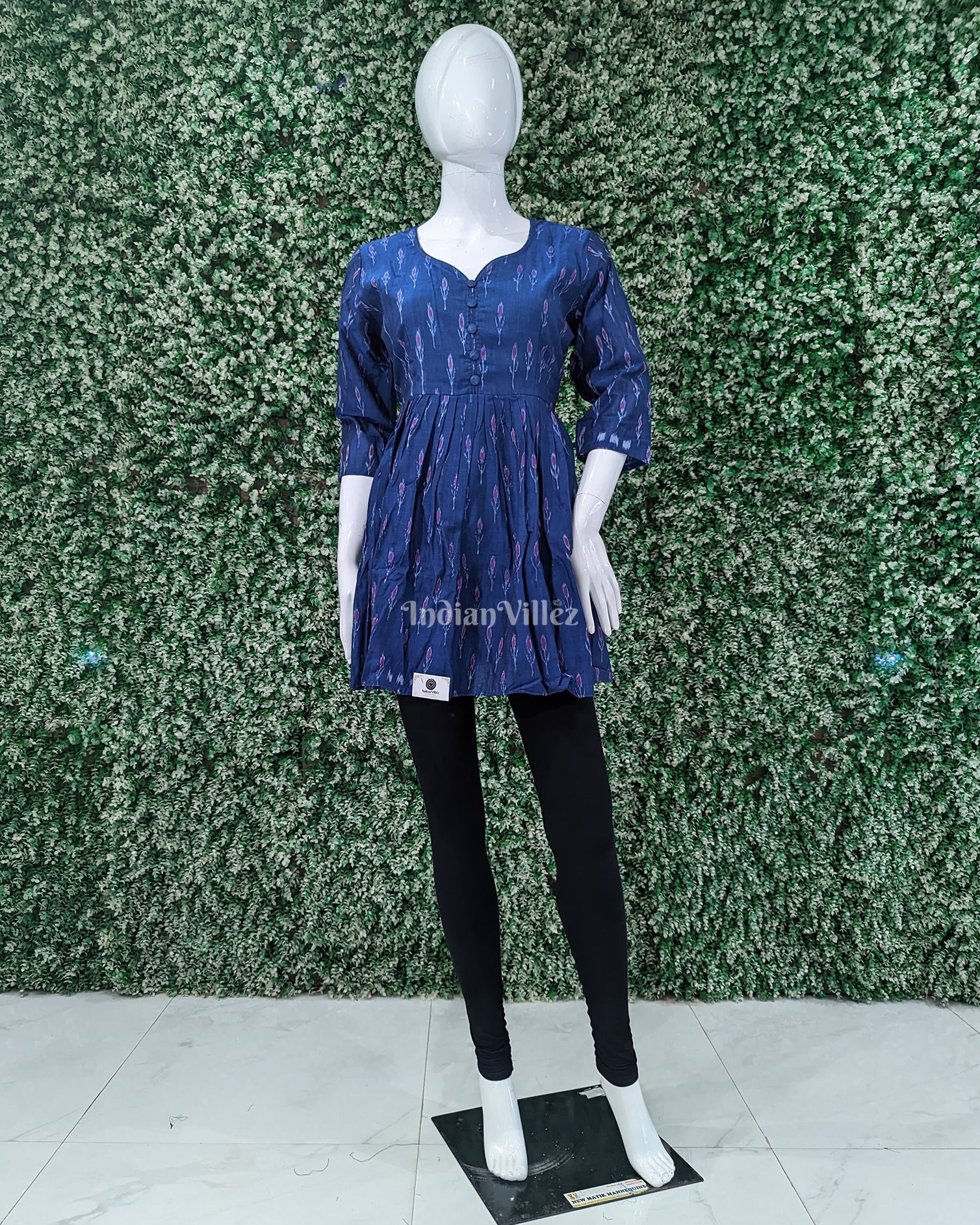 IndianVillèz Teal Green Sambalpuri Flower Motif Odisha Ikat Cotton Frill Top for Women