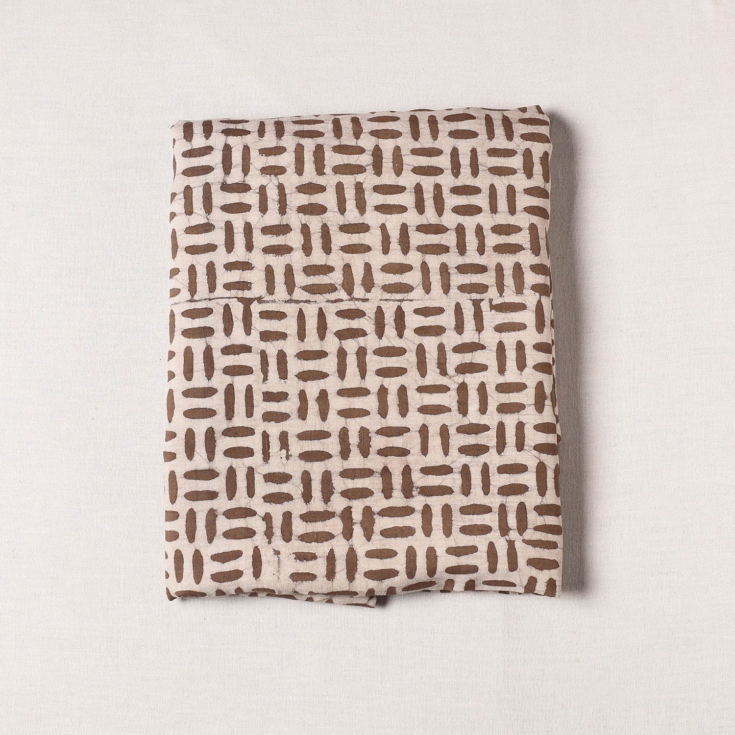 HAVELI CHRONICLES Brown - Pipad Block Printing Mulberry Silk Cotton Handloom Precut Fabric
