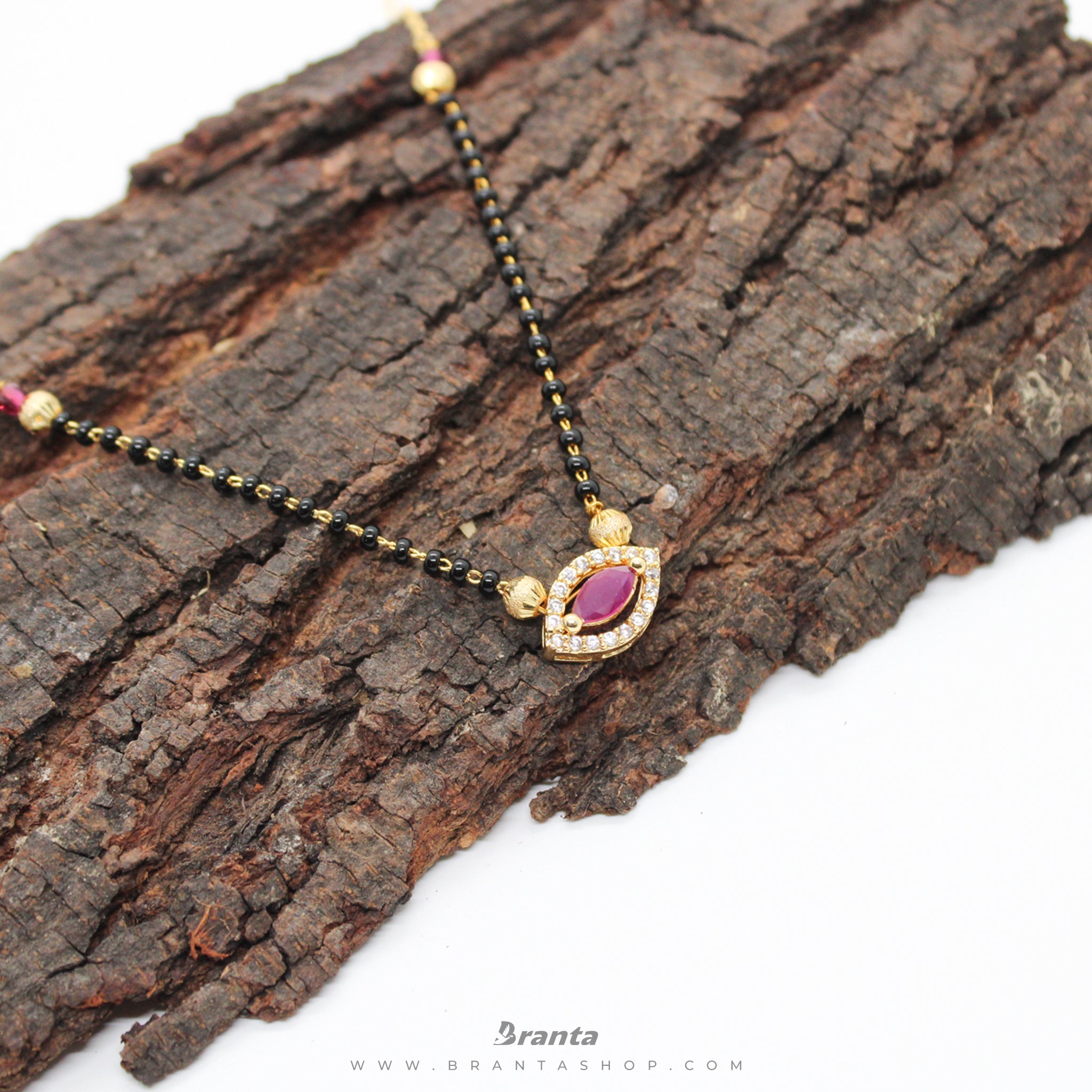 Branta Dark Pink Marquise Diamond Mangalsutra For Women - view 3