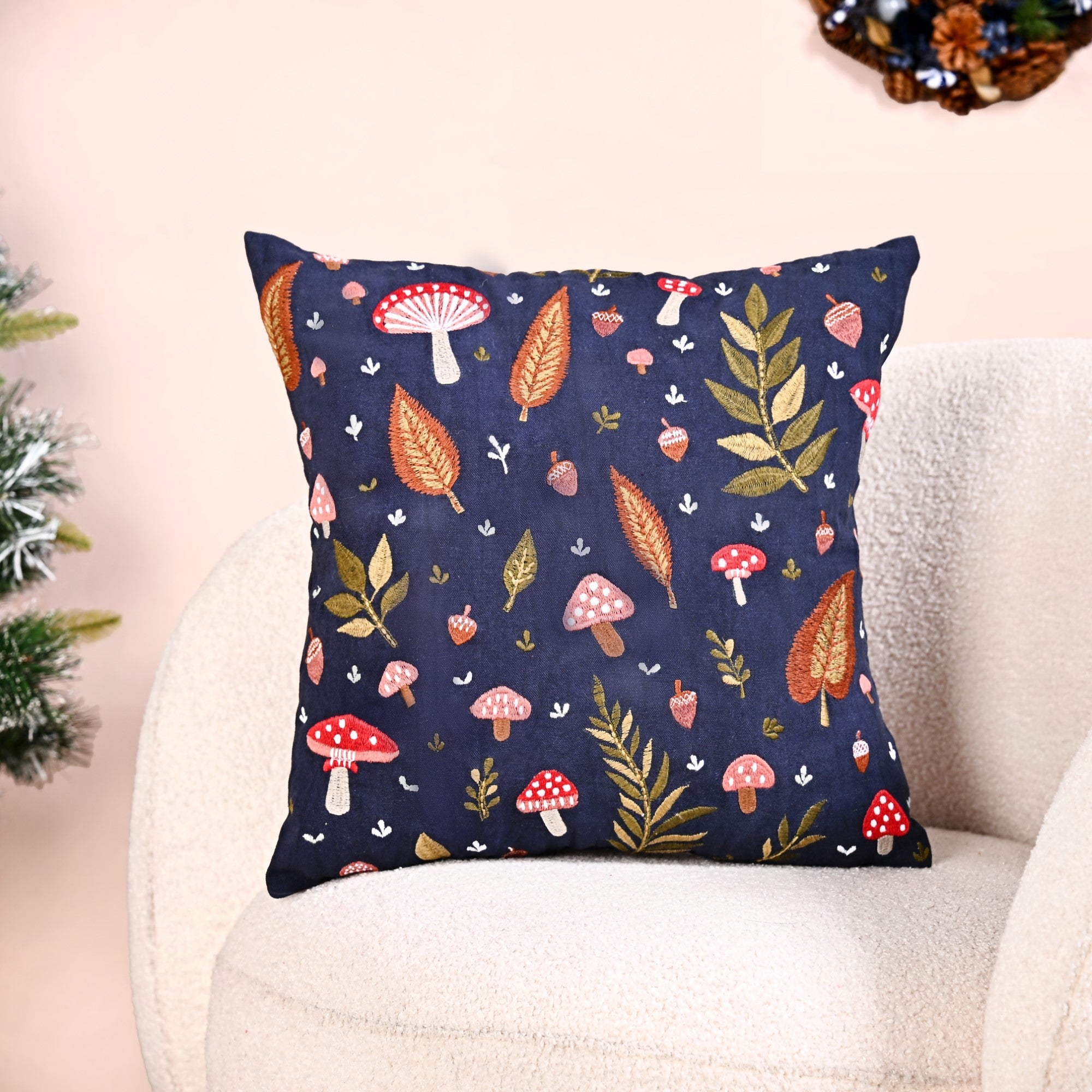 Nestasia Enchanted Foliage Embroidered Sofa Cushion Cover 40x40cm