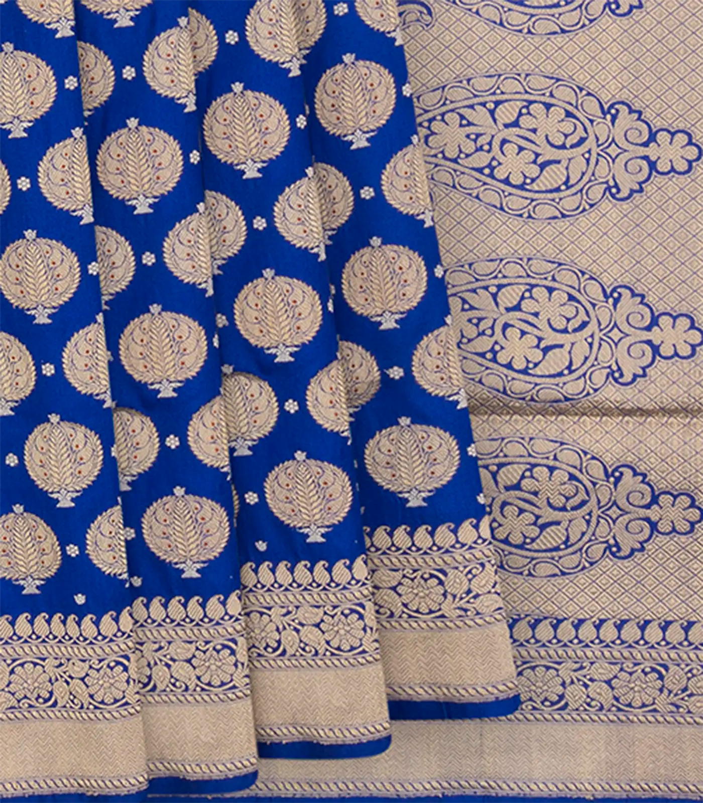 RmKV Blue Handwoven Benares Silk Saree – Women's