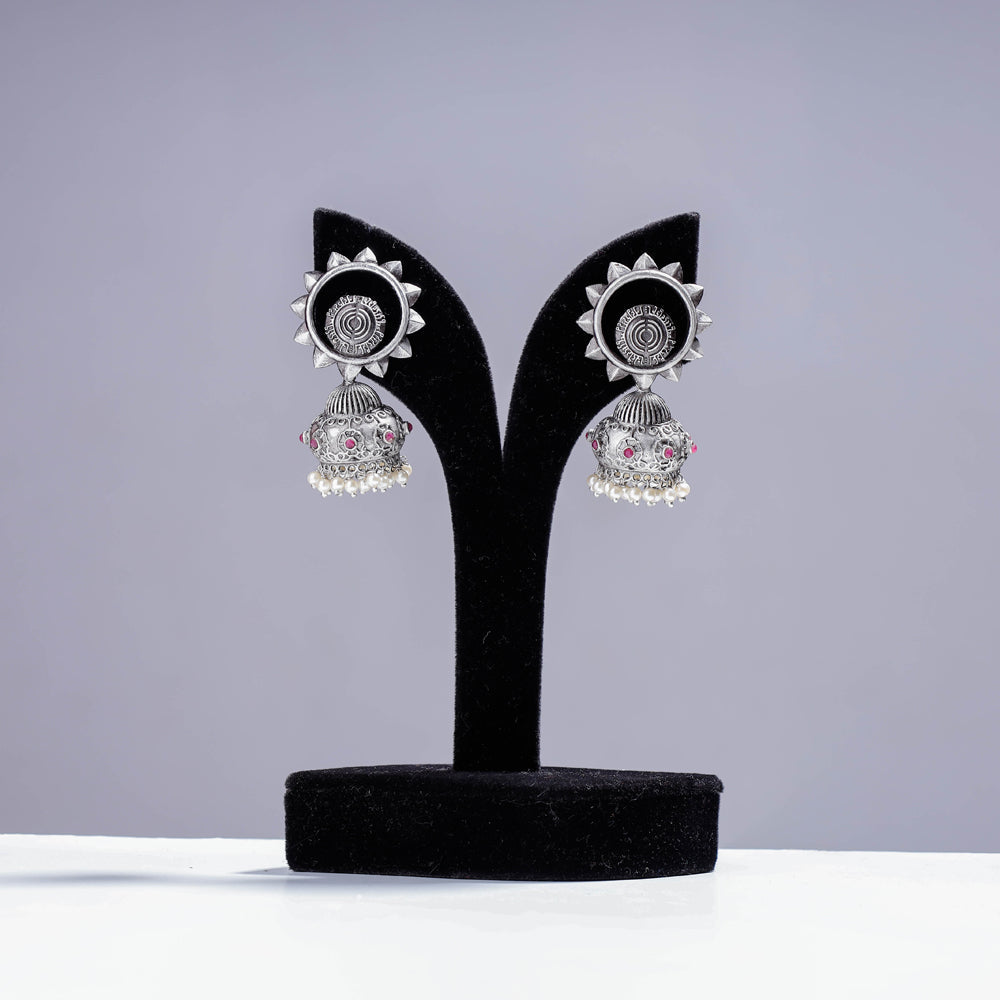 WHITE RIVER STORIES Antique Silver Finish Oxidised Brass Base Jhumki Earrings