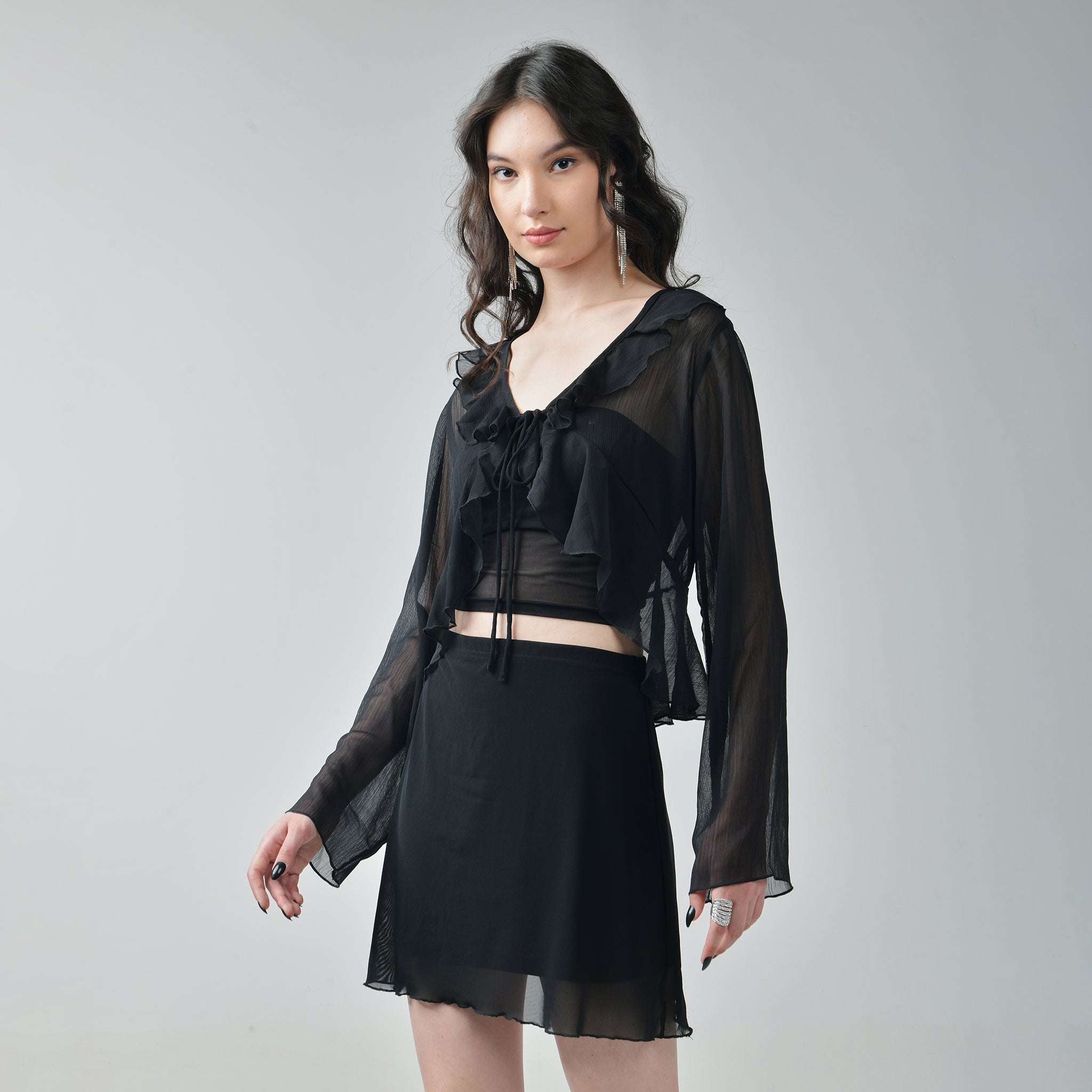 I Z F Ruffle Shrug with Tube Top & Mesh Skirt