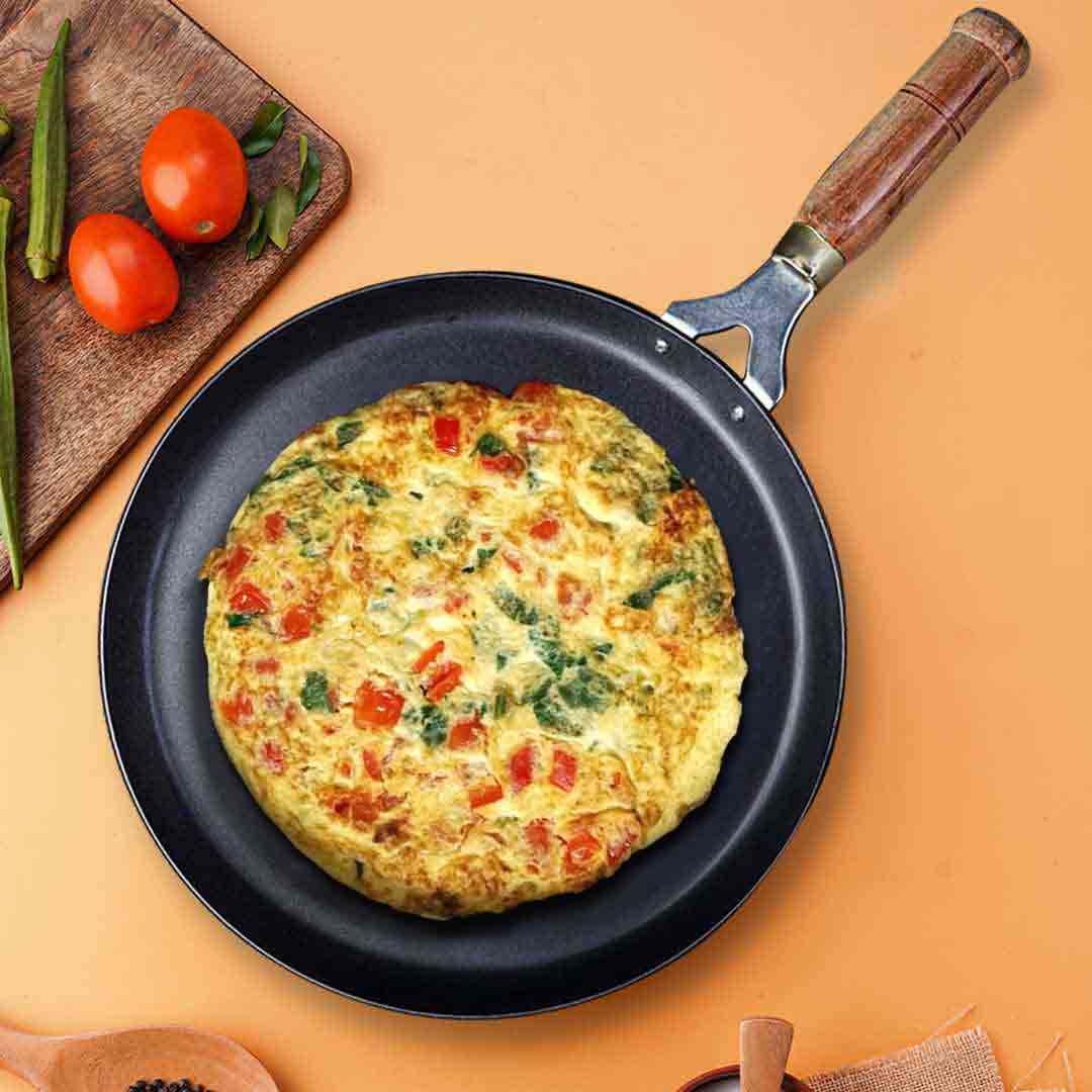 The Indus Valley 100% Pure Sheet Iron Tawa, Wooden Handle, Seasoned, Toxin-free, Induction, 26cm, 1kg