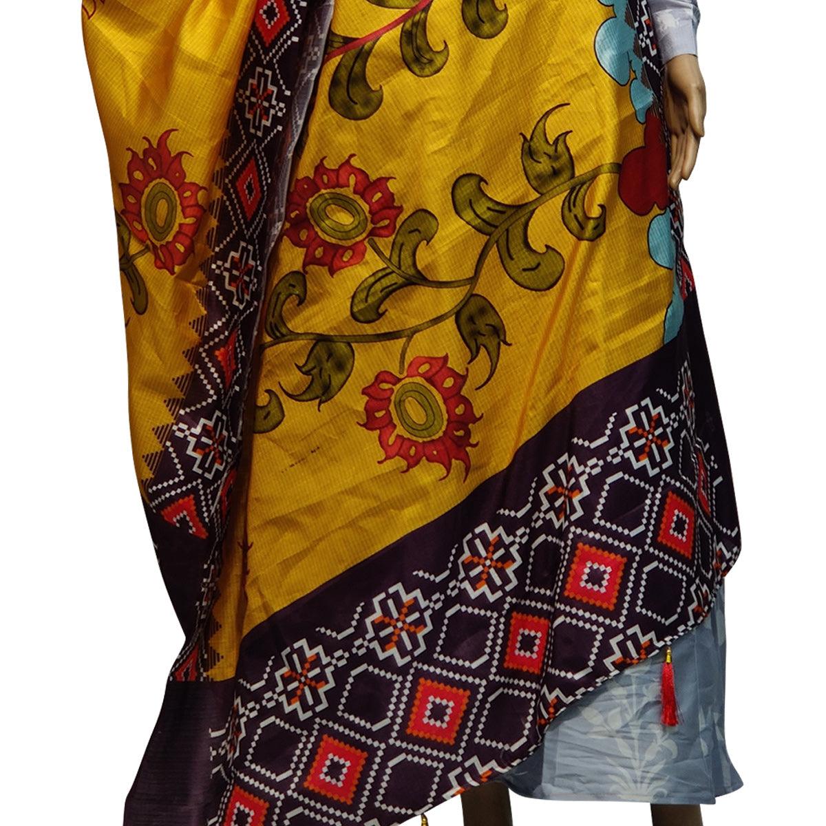 Peachmode Seller Intricate Yellow Colored Casual Wear Printed Cotton Silk Dupatta With Tassels - view 2