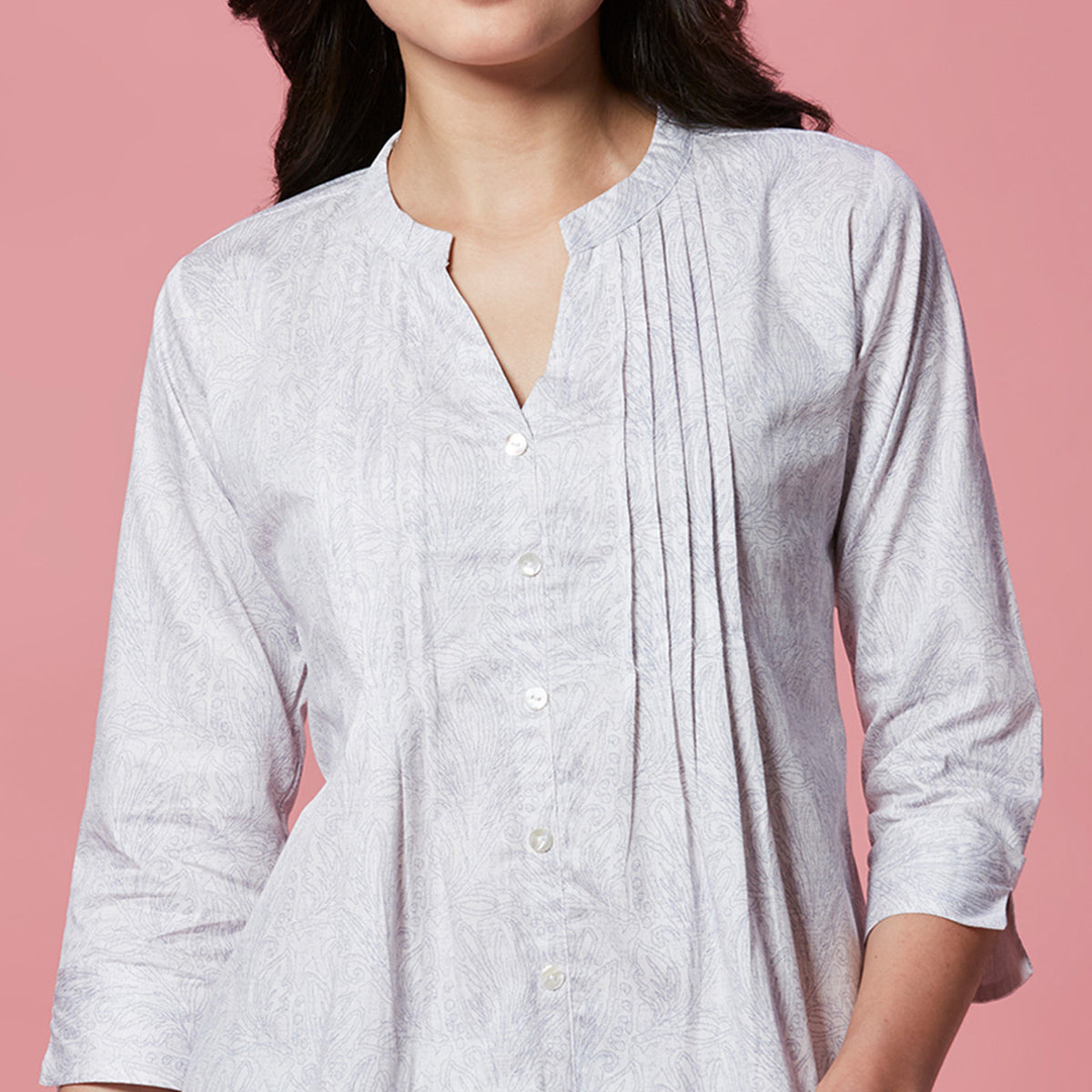 Peachmode White Printed Pure Cotton A-Line Top - view 2