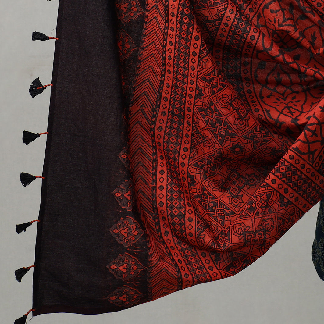 AJRAKH BY JABBAR KHATRI Blue - 3pc Ajrakh Block Printed Natural Dyed Cotton Suit Material Set 15 - view 4