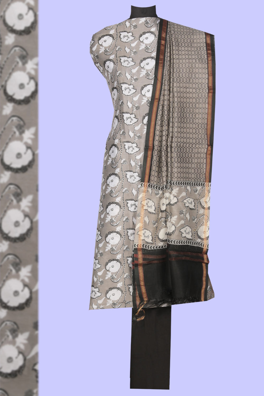 Kalanjali Grey Unstitched Suit With Dupatta (3 Pcs Set)