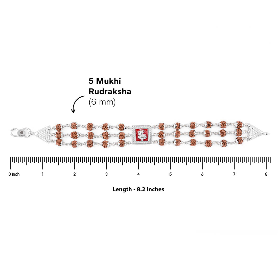 Prinjal Jewellers Rudraksha Silver Ganesh in Red Triple Line Bracelet - view 6