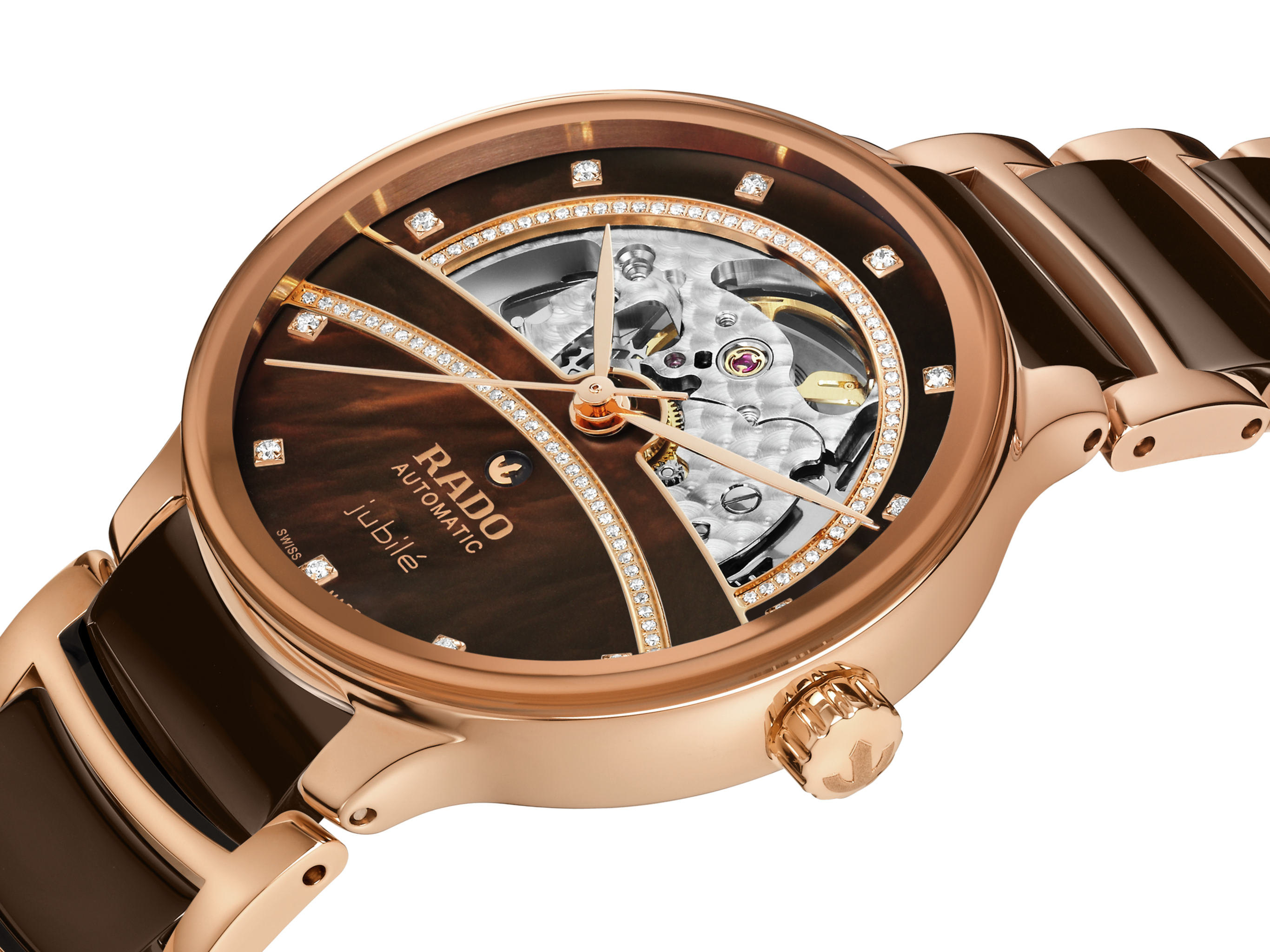 Rado Centrix Automatic Diamonds Open Heart Brown & Rose Gold Dial Women 35MM - view 2