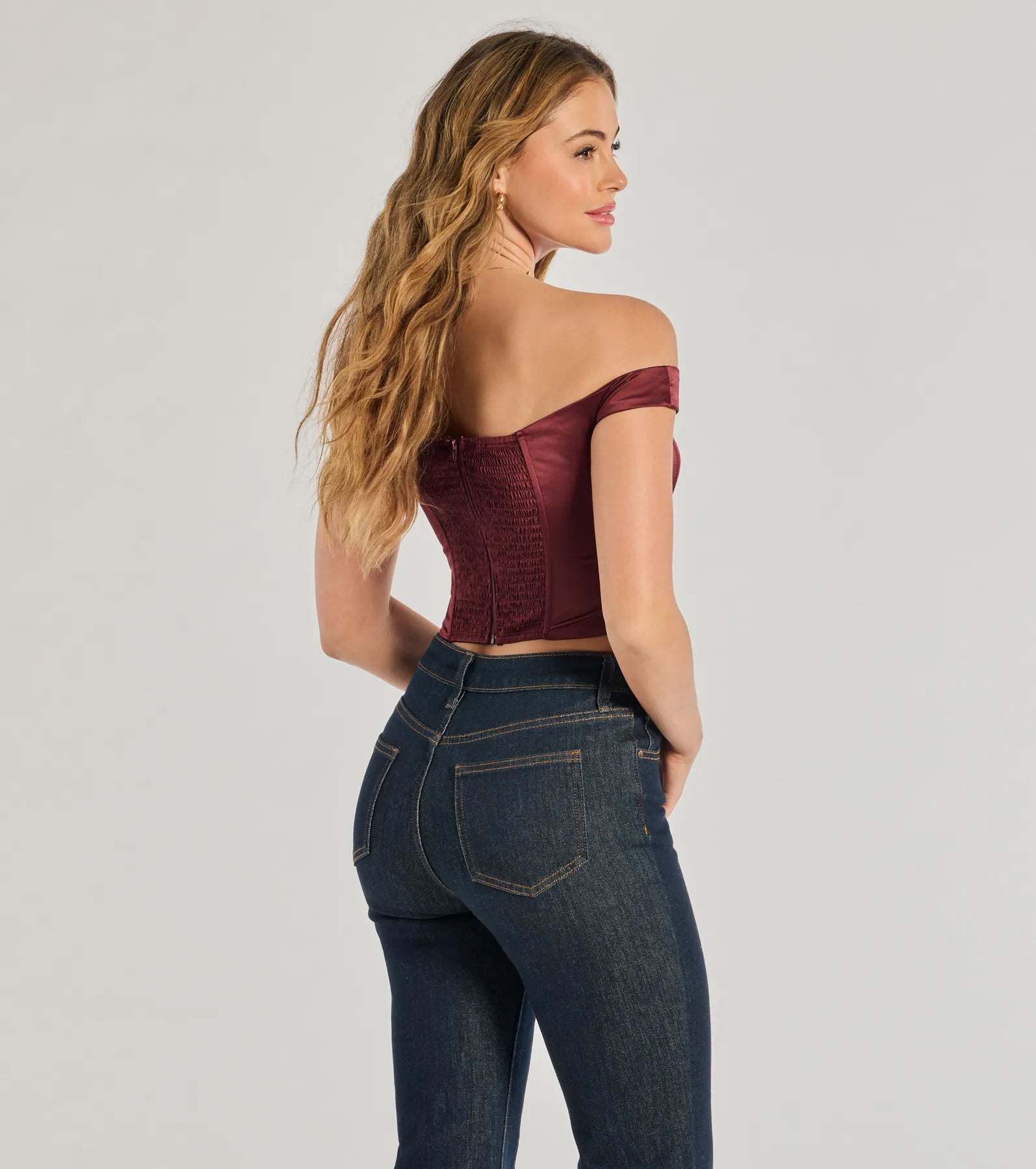 Windsor Chic Sleek Satin Off-The-Shoulder Corset Top - view 2