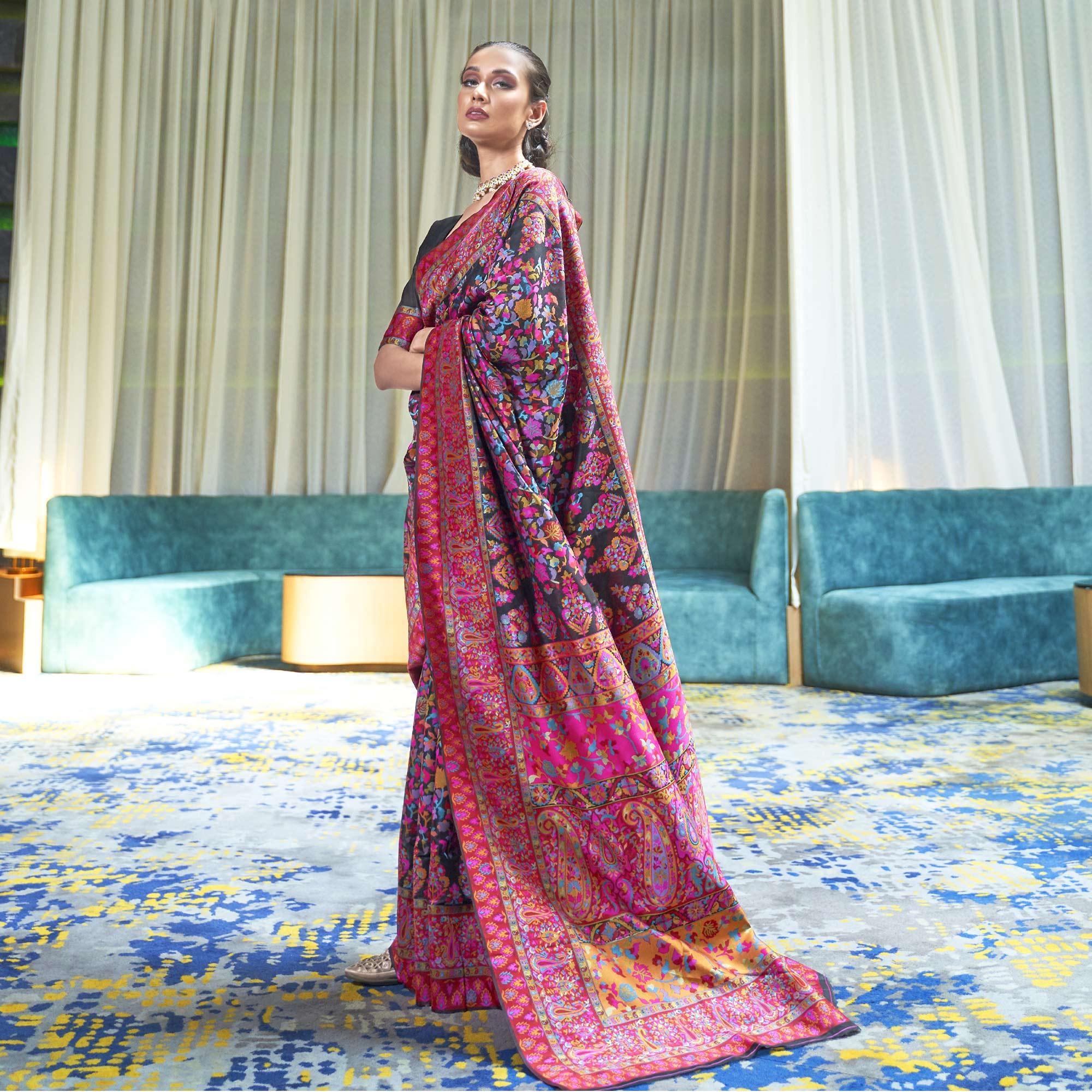 Peachmode Flattering Multi Coloured Festive Wear Handloom Woven Silk Saree