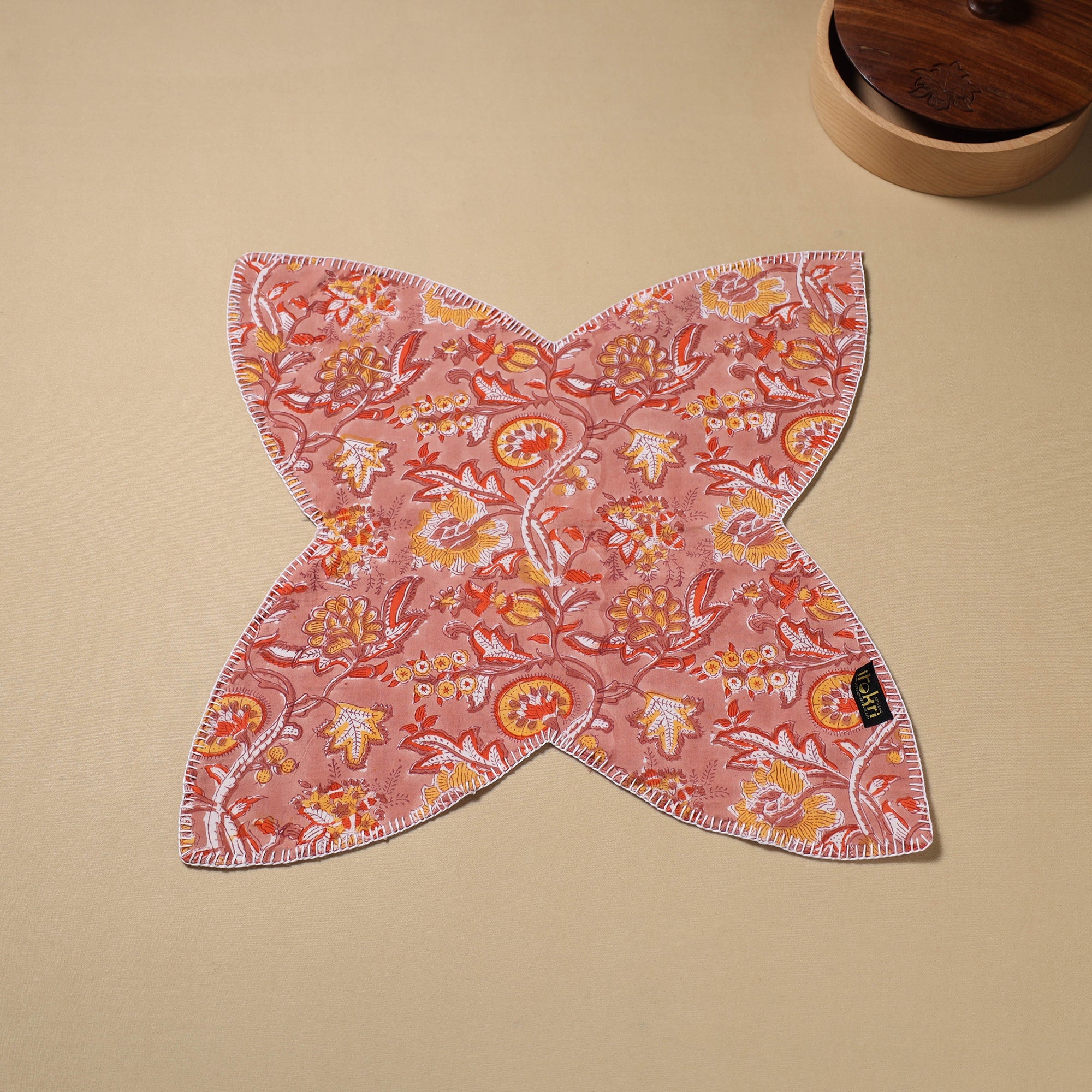 NOORI BAZAR Brown - Hand Embroidered Cotton Roti Napkin 04