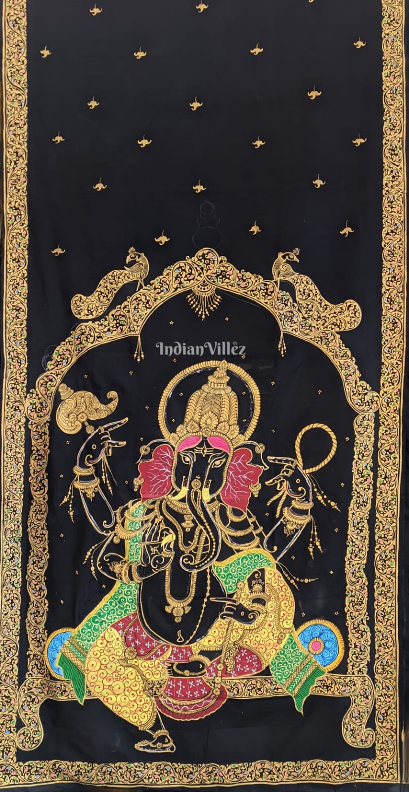 IndianVillèz Black Shree Ganesh Pattachitra Saree