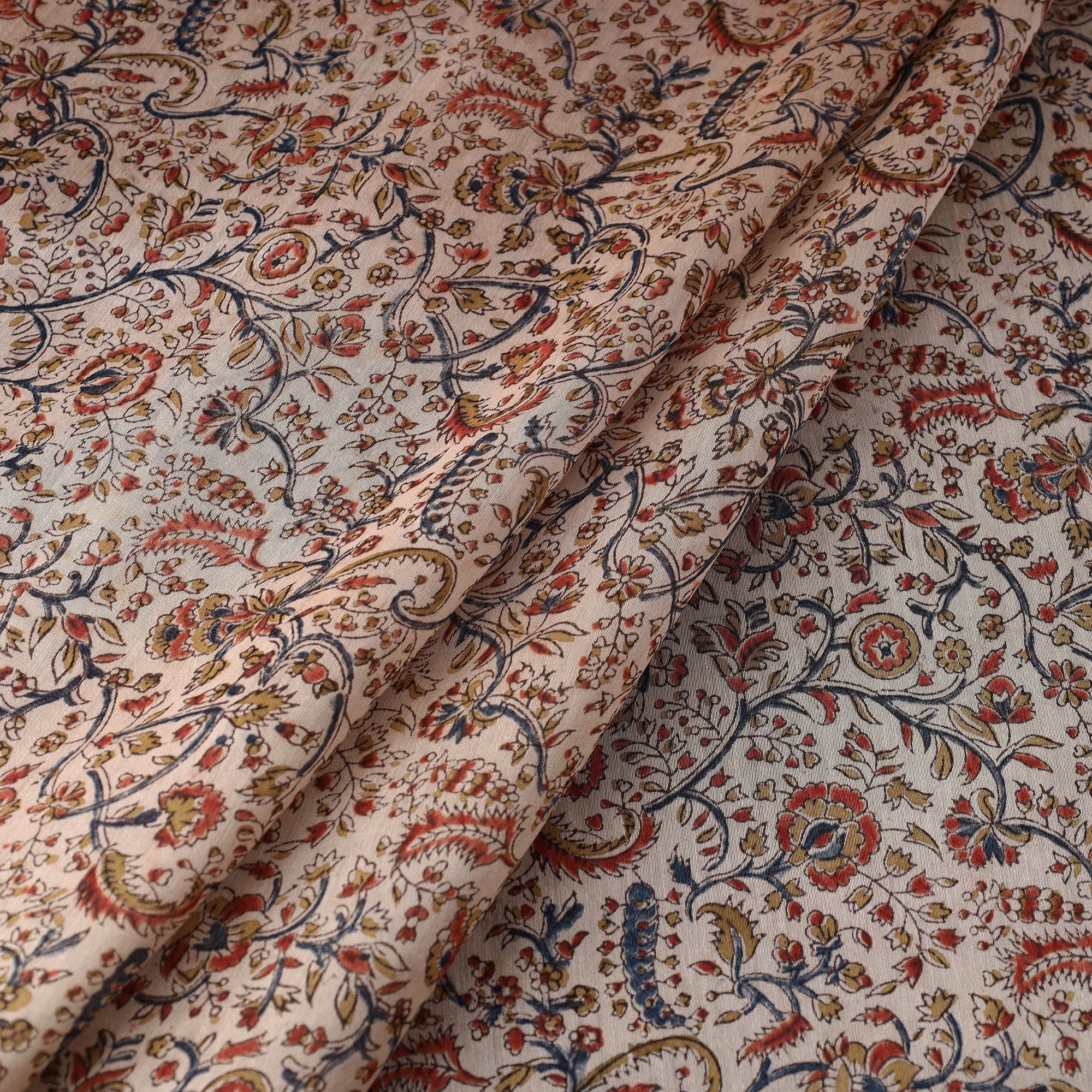 PITCHUKA SRINIVAS KALAMKARI PEDANA Beige - Pedana Kalamkari Block Printed Chanderi Silk Fabric - view 2