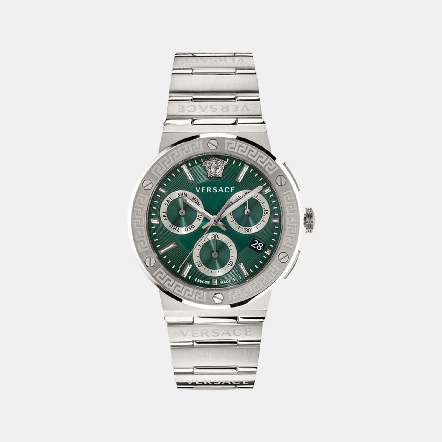 Versace Greca Men Quartz Green Dial Chronograph Stainless Steel Watch VEZ900121