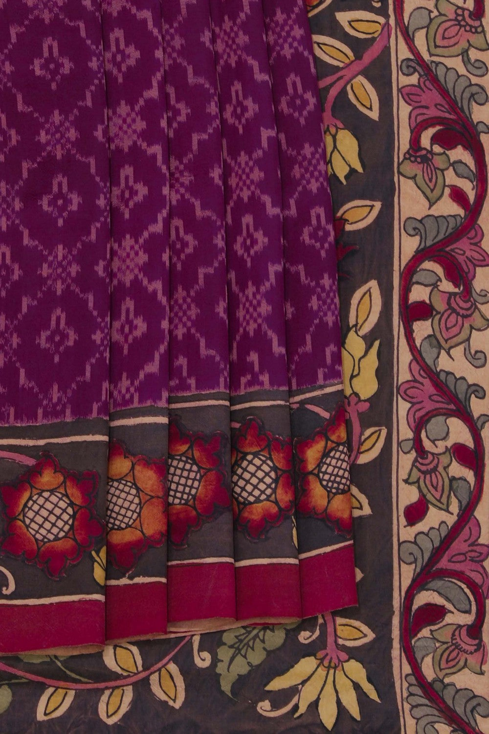 Kalanjali Kalamkari Painted Purple Saree – Women's