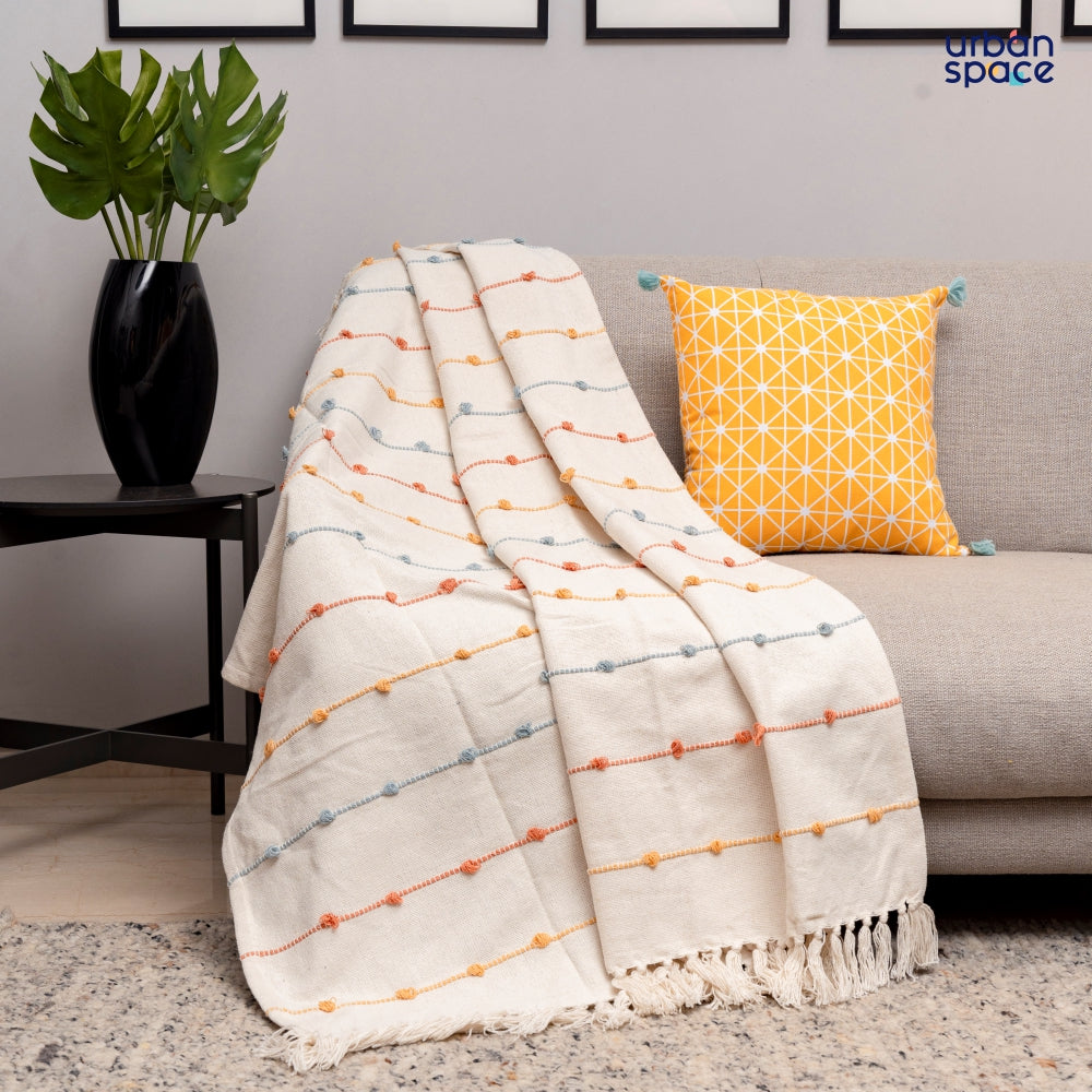 Urban Space Home Furnishing Cotton Stripped Throw | Lightweight Blanket For Living Room Sofa & Chair | Soft & Light Throw For Bed | Use For Picnic & G - view 2