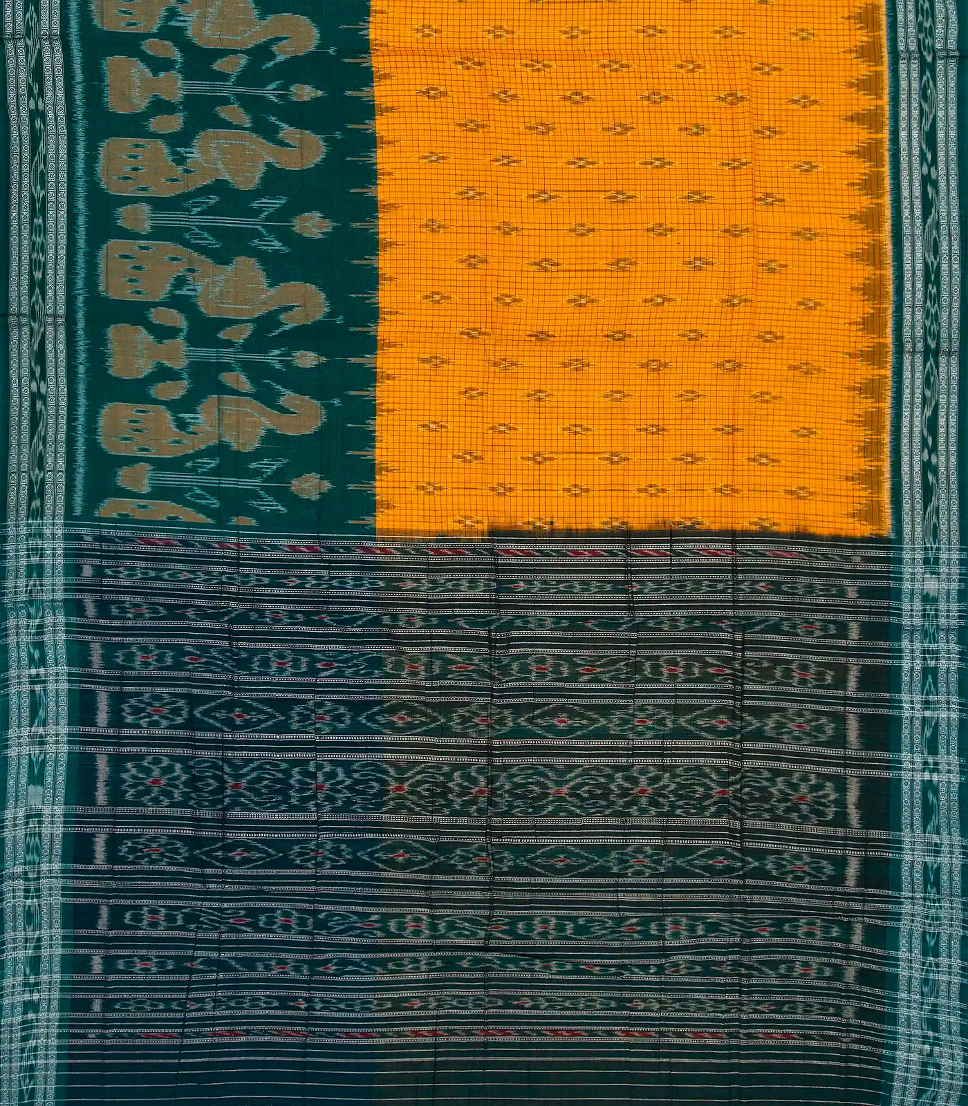RmKV Mustard Handloom Orissa Cotton Saree With Teal Border - view 2