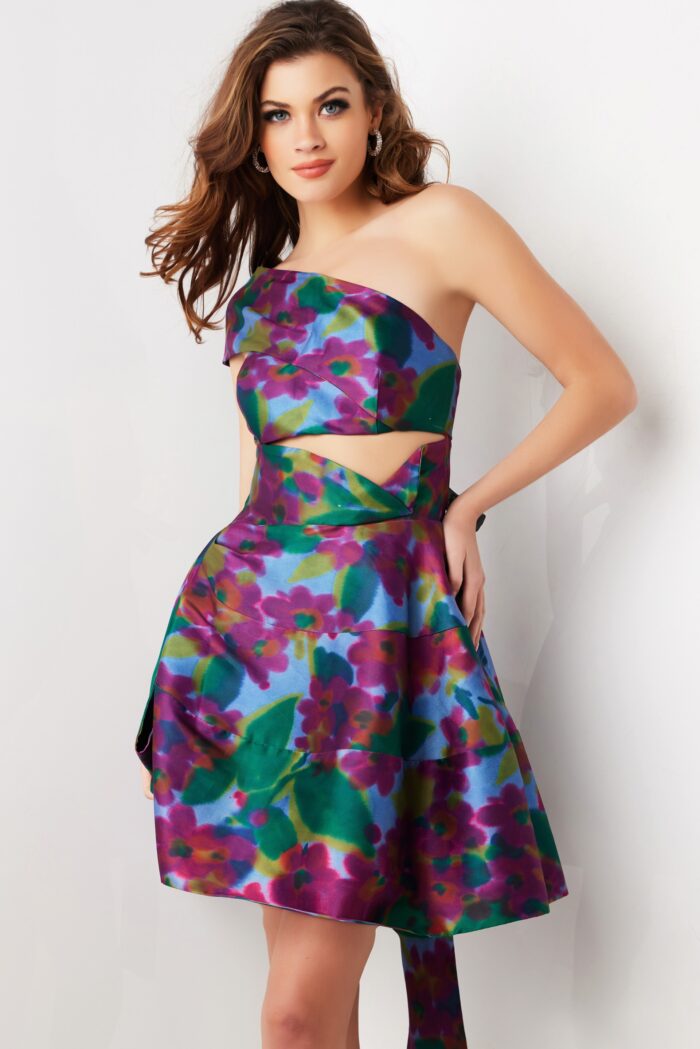 Jovani 34408 Short Printed A Line Cocktail Dress - view 3