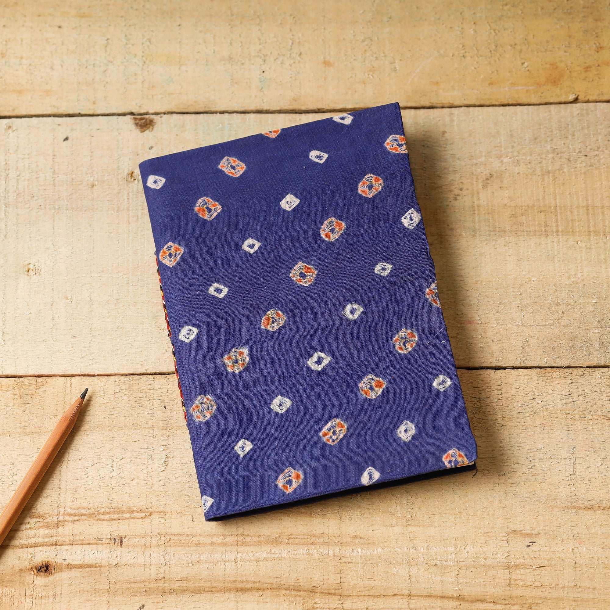 BINDAAS UNLIMITED Blue - Bandhani Fabric Cover Handmade Paper Notebook (7 x 5 in)