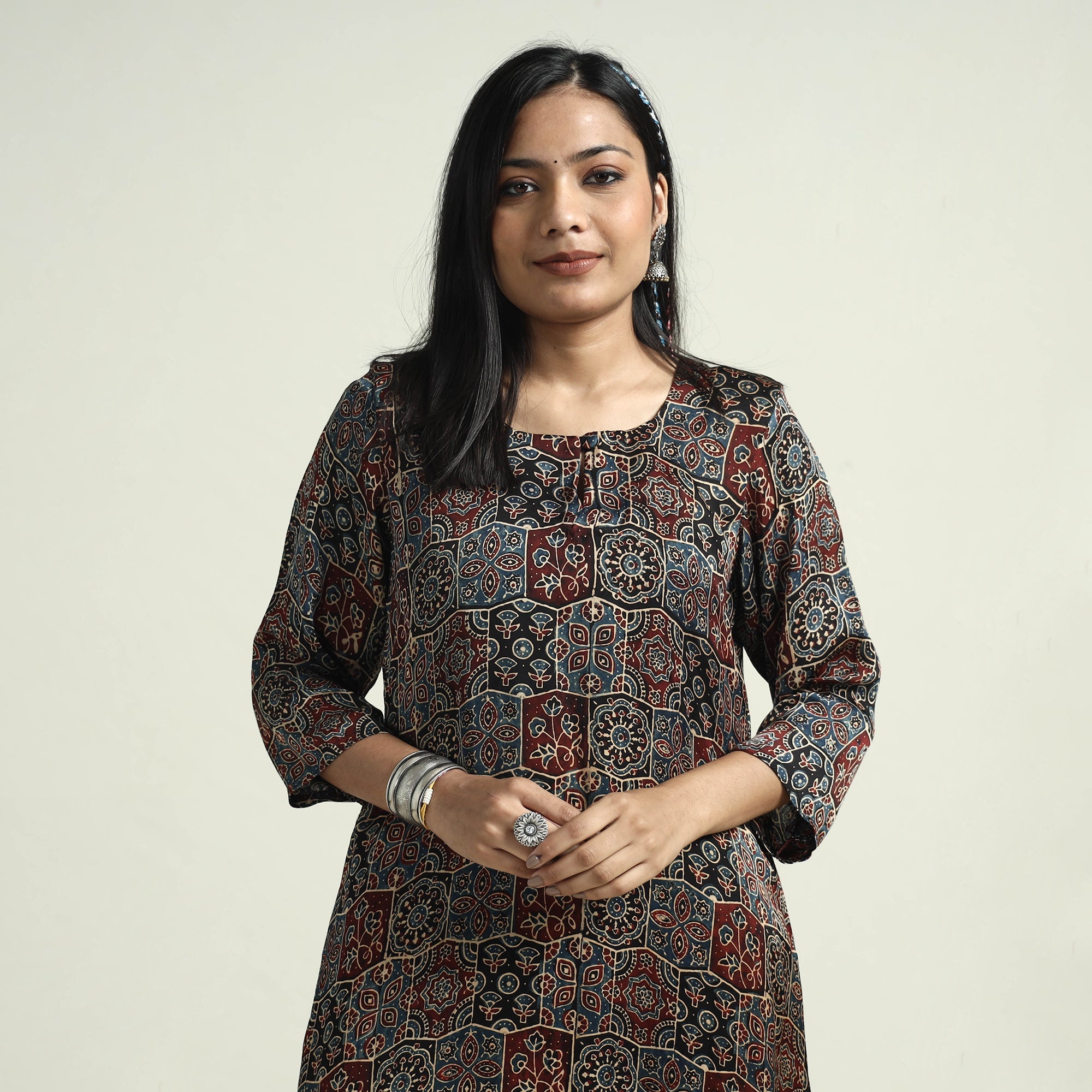 ITOKRI CASUALS Black - Ajrakh Block Printed Modal Silk Kurta with Palazzo Set - view 2