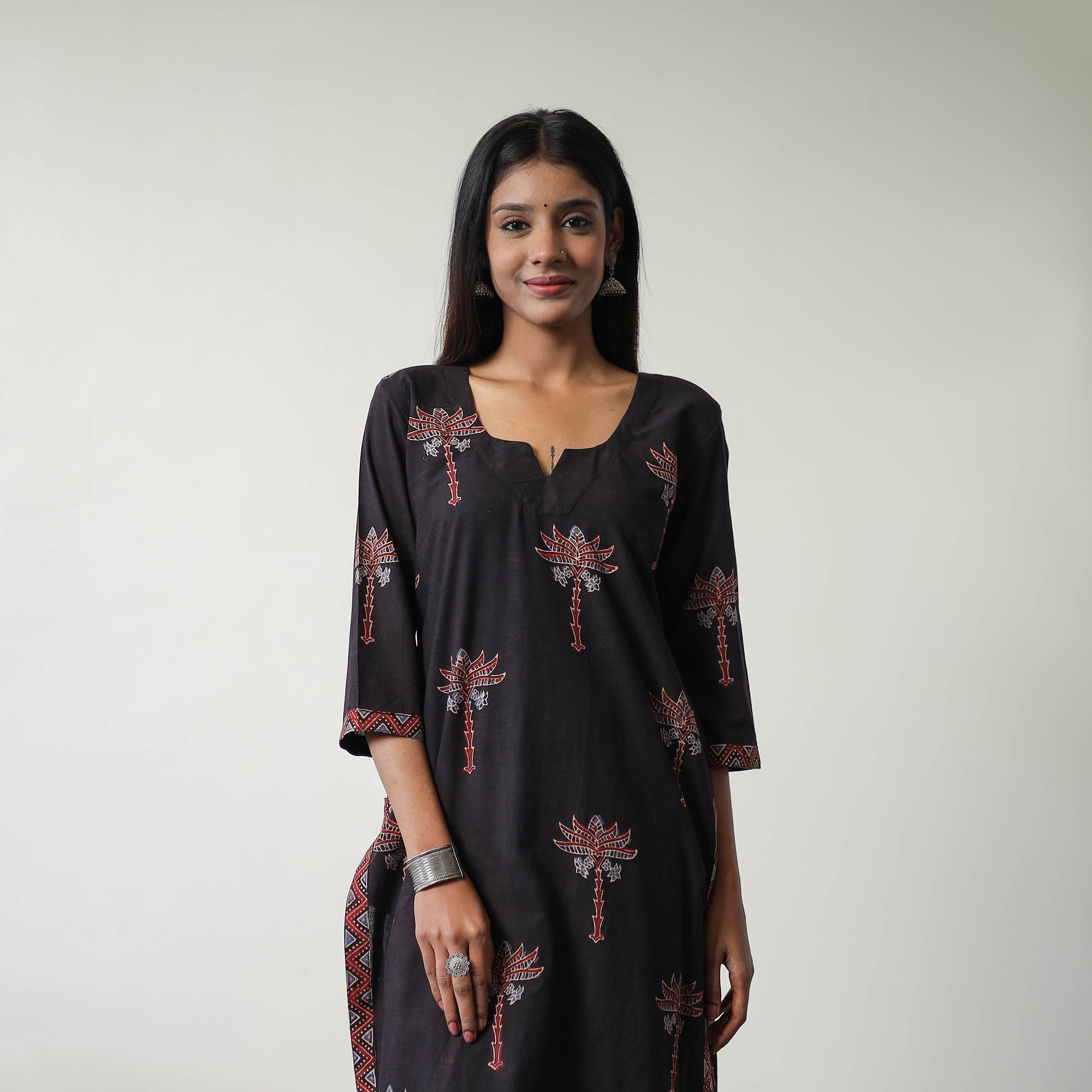 ITOKRI CASUALS Black - Block Printed Cotton Straight Ajrakh Kurta 15