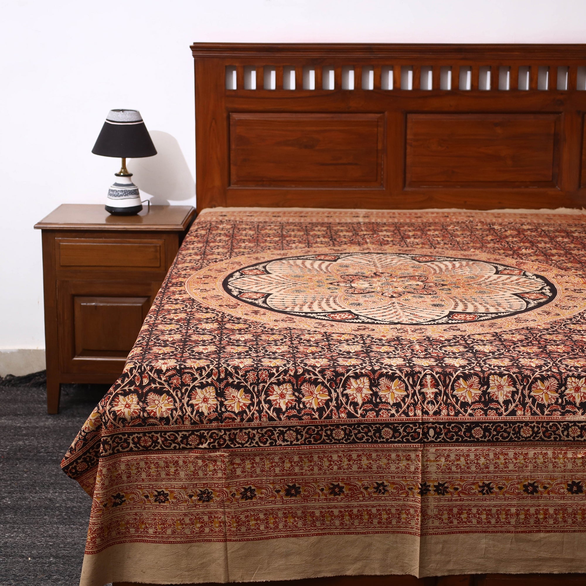 SOUTH KARGHA Brown - Kalamkari Block Printed Cotton Single Bed Cover (90 x 60 in)