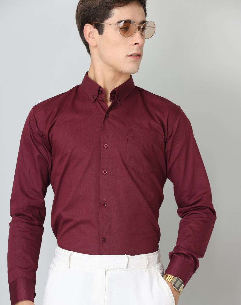 BlackTree Frankshirt Maroon Solid Tailored Fit Cotton Casual Shirt for Man