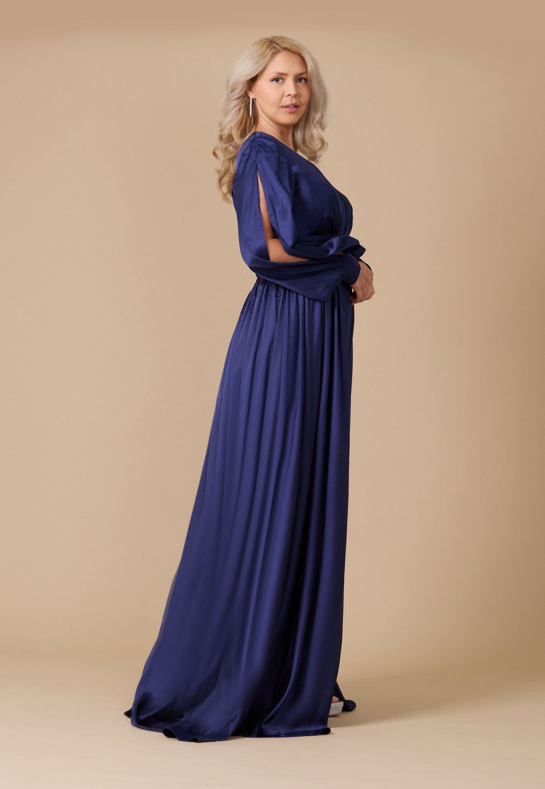 Dylan & Davids Long Open Sleeve Satin Formal Dress - view 4