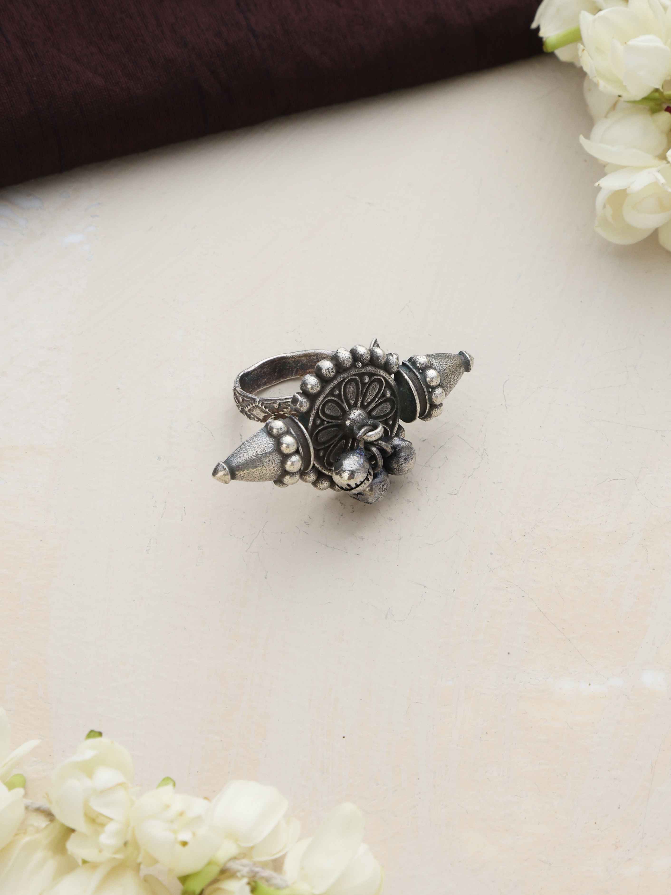 trueBrowns Silver Tone Ghungroo Ring - view 4