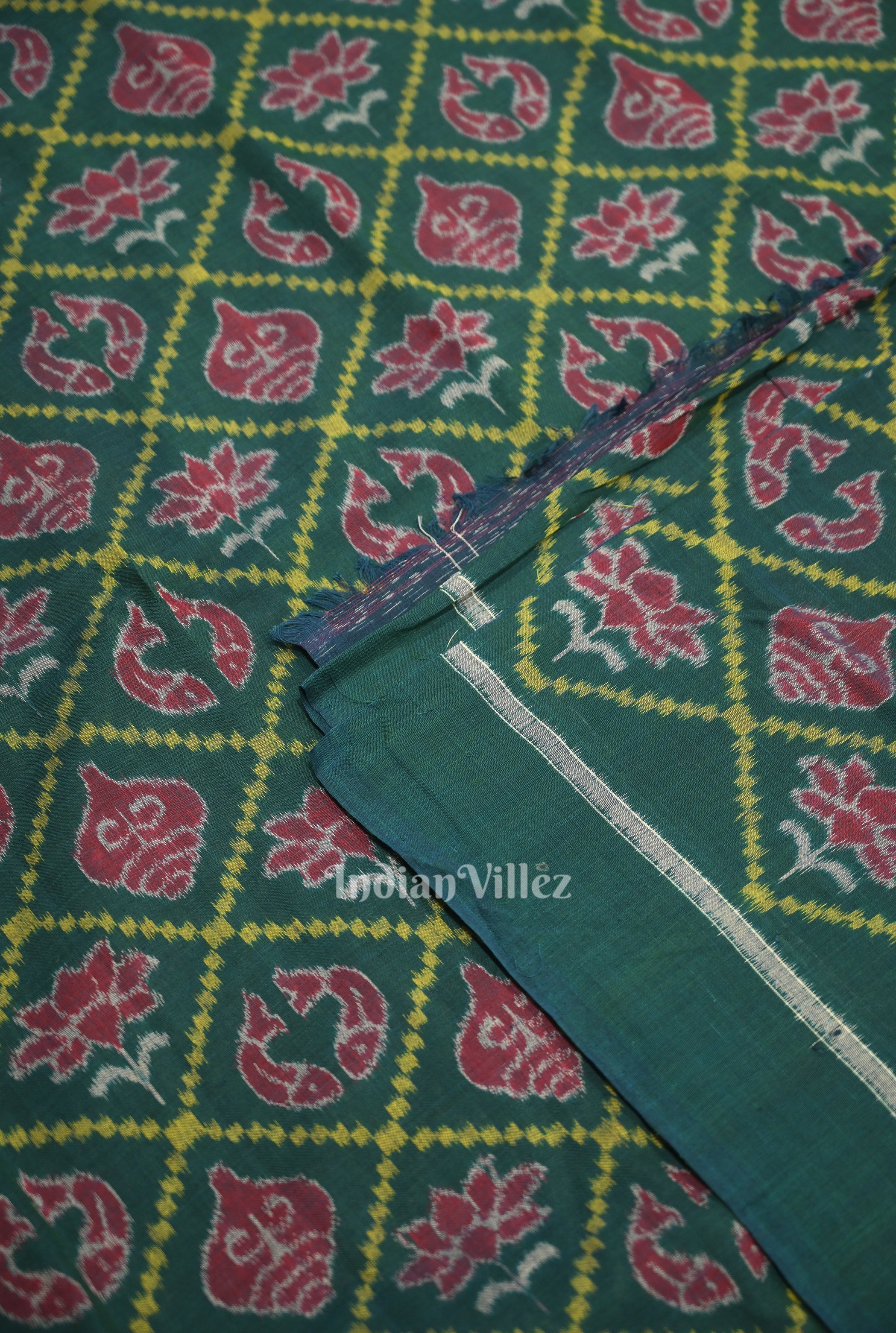 IndianVillèz Green Laxmi Pada & Shankha Theme Sambalpuri Cotton Fabrics - view 2
