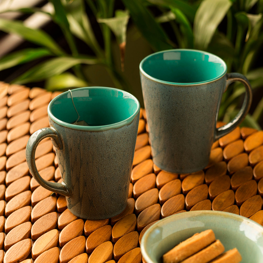 EXCLUSIVELANE Blue - 'Blues Of Sky' Studio Pottery Glazed Coffee Mugs In Ceramic (Set Of 2)