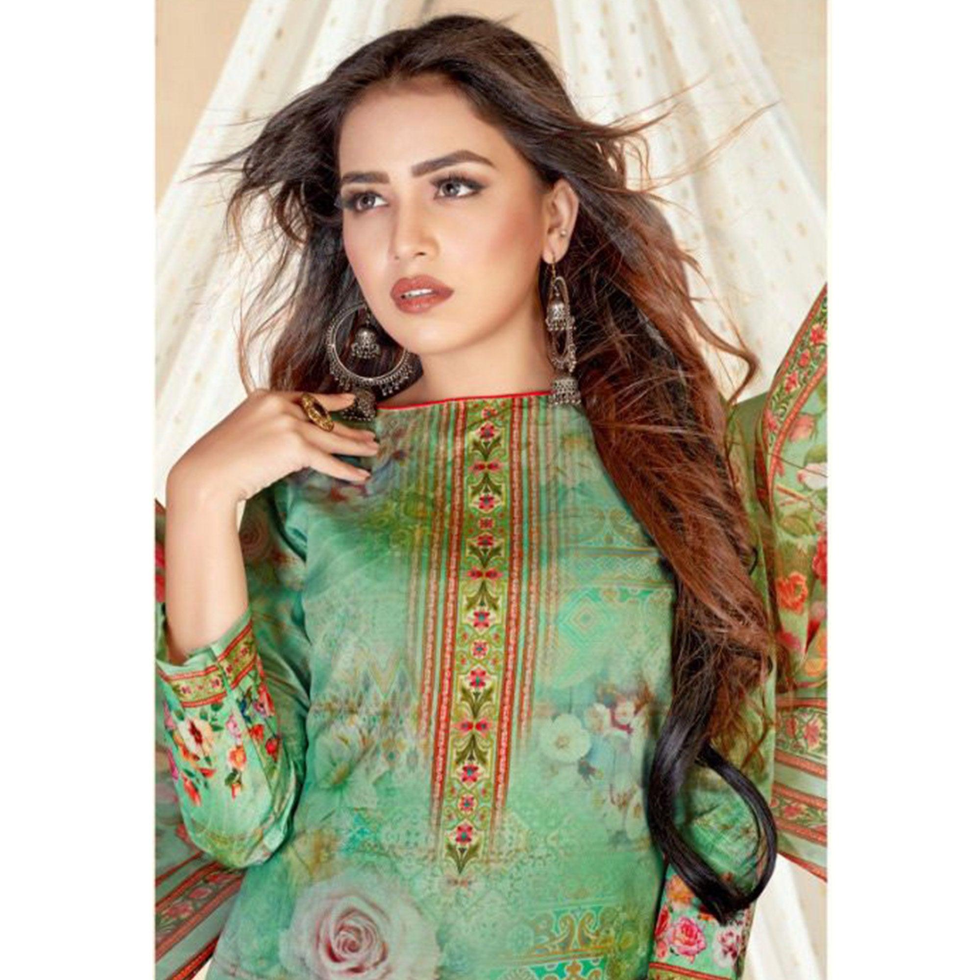 BlackTree green-casual-wear-floral-printed-cotton-dress-material-136142 - view 2