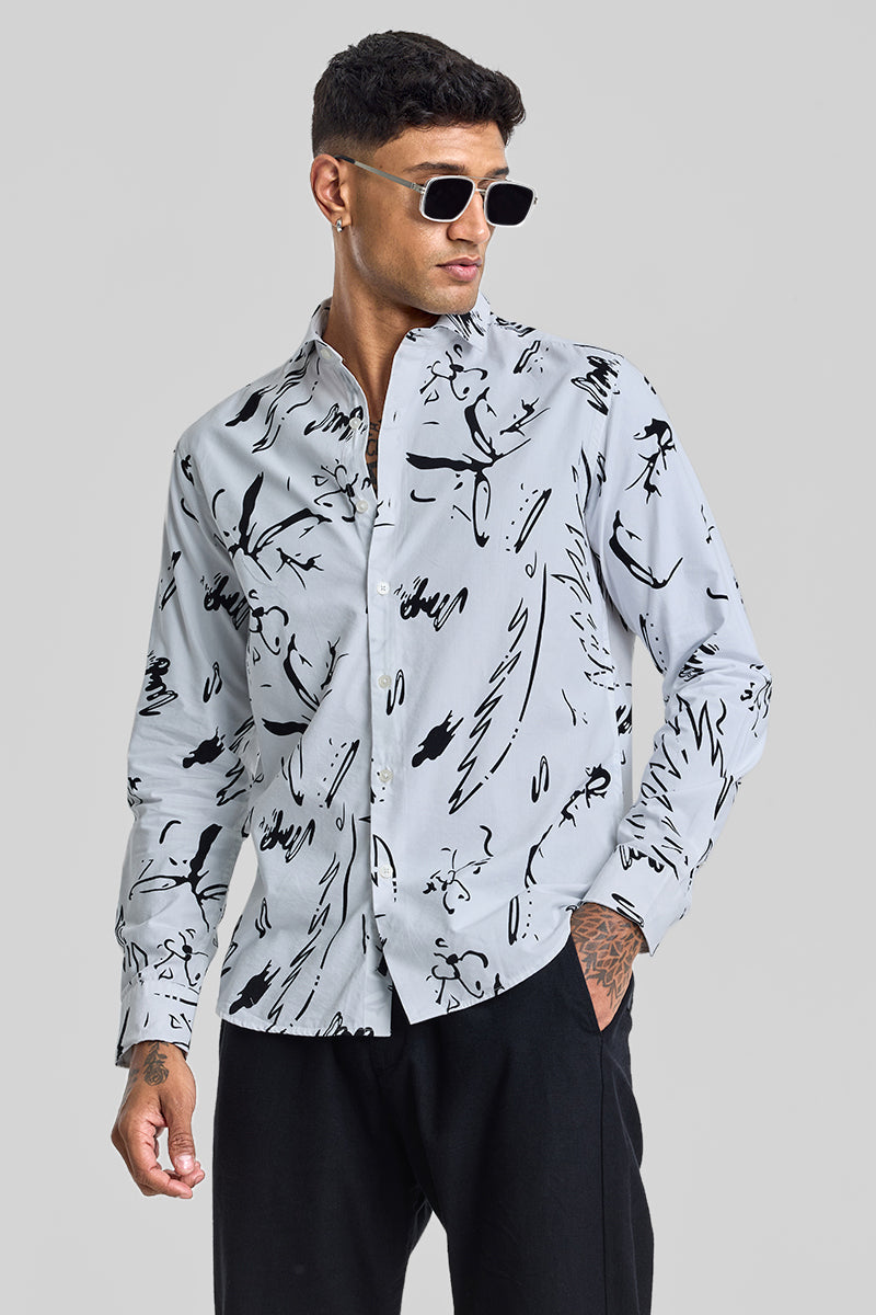SNITCH White Abstract Slim Fit Shirt - view 6