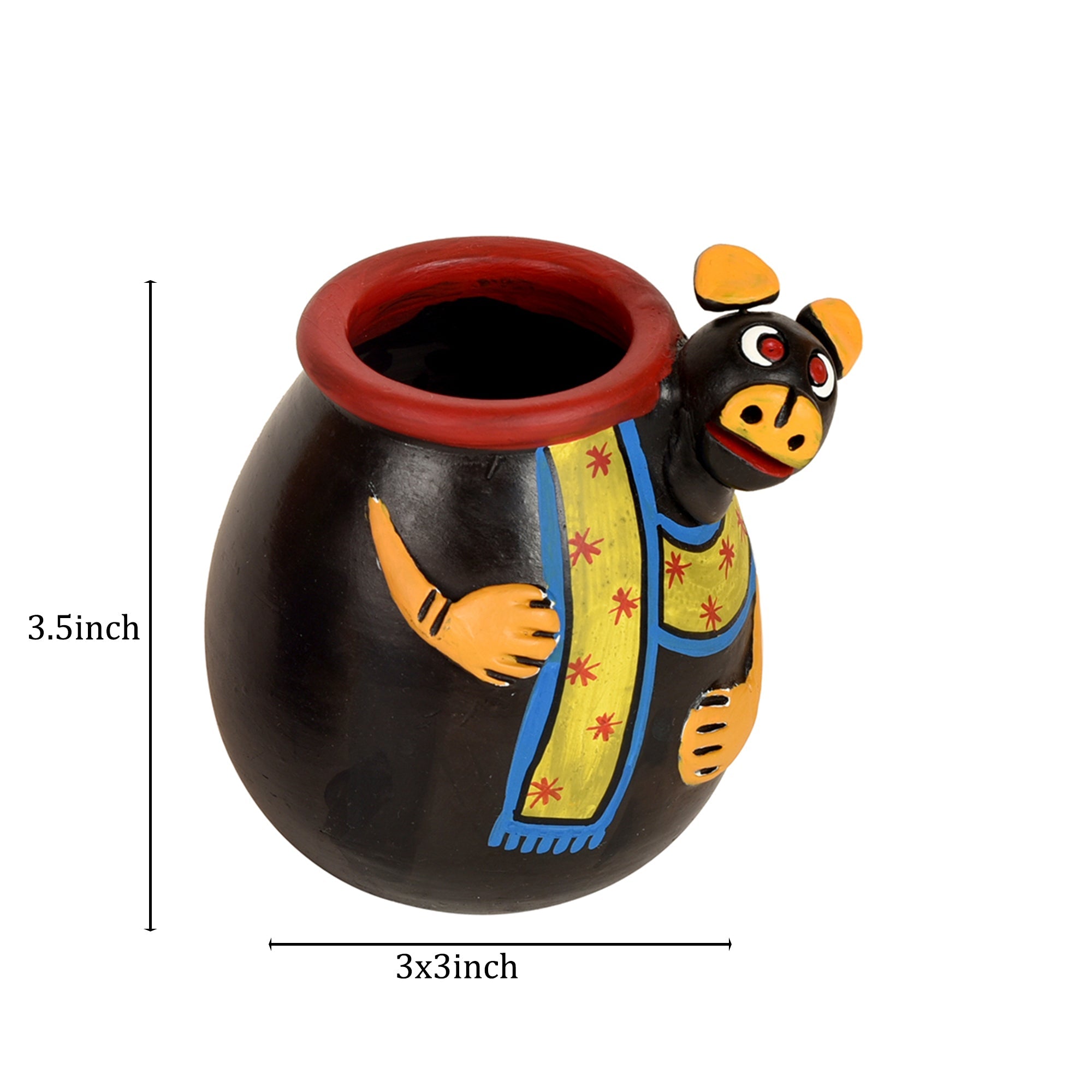 ART CREATIONS BY SUMAN SONTHALIA Animal Heads Multipurpose Pots (So2) in Black & Yellow (3x3x3.5/3x3x3.5") - view 4