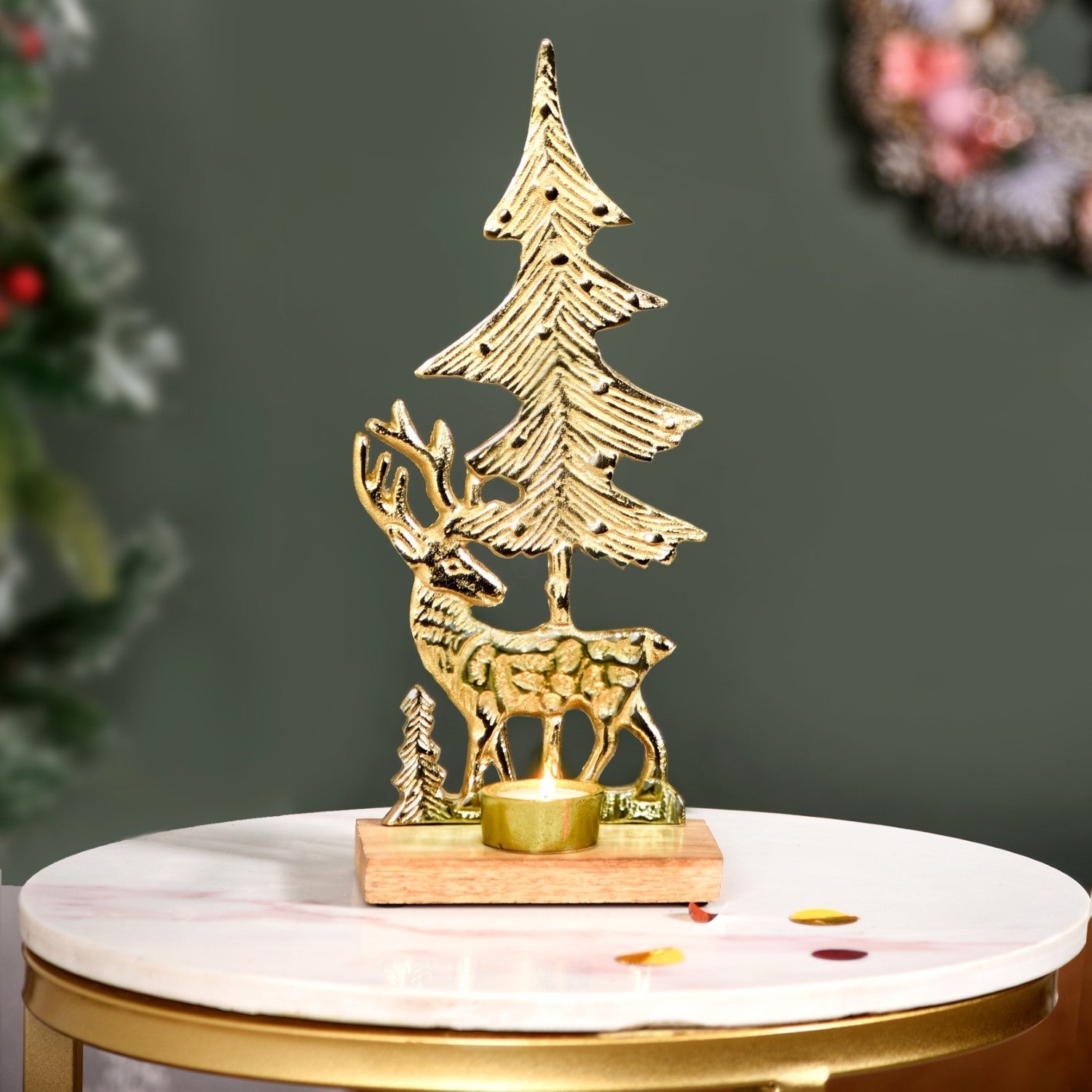 Nestasia Gold Reindeer Showpiece With Tea Light Holder