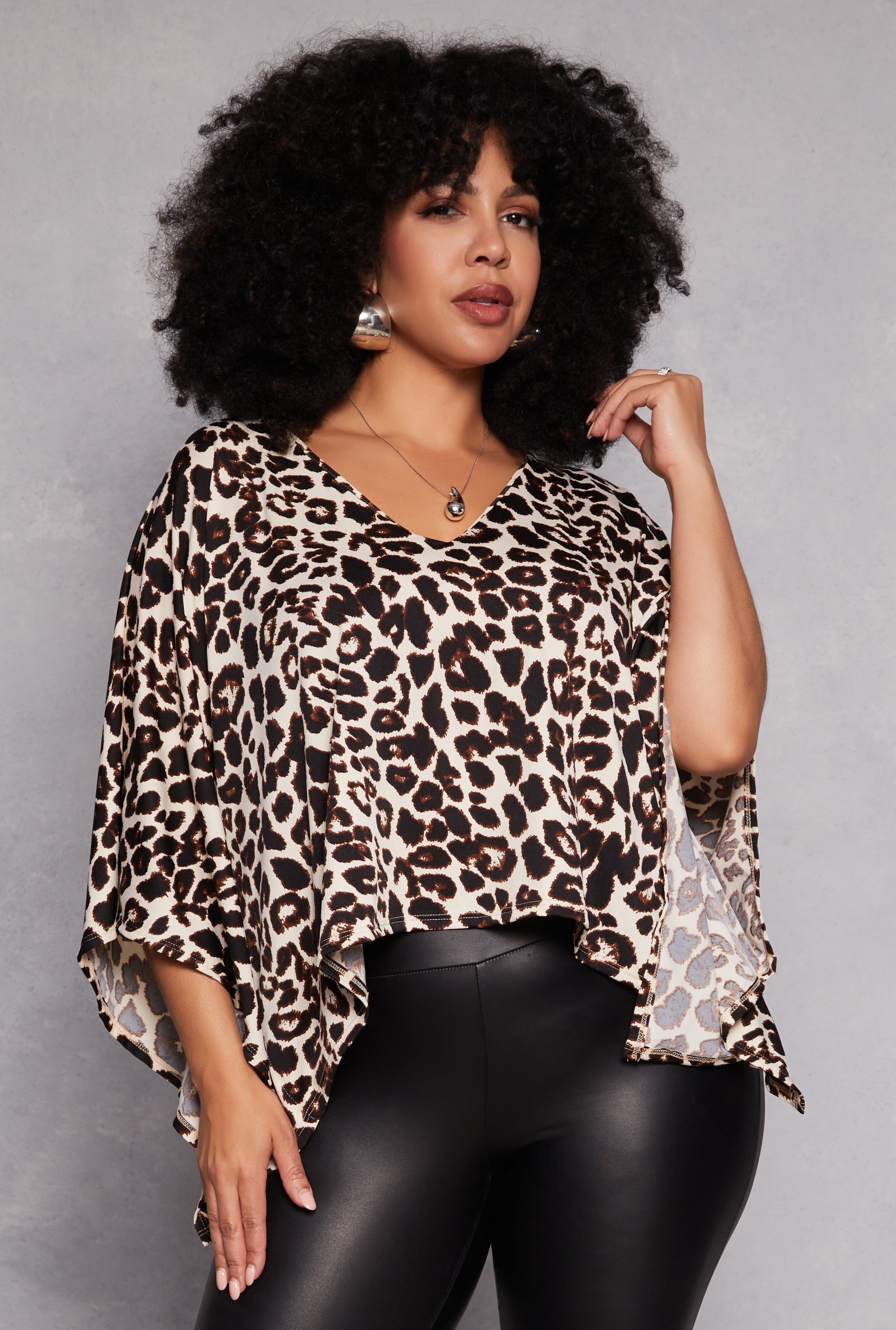 Rainbow Shops Plus Size Animal Print Batwing Sleeve Top