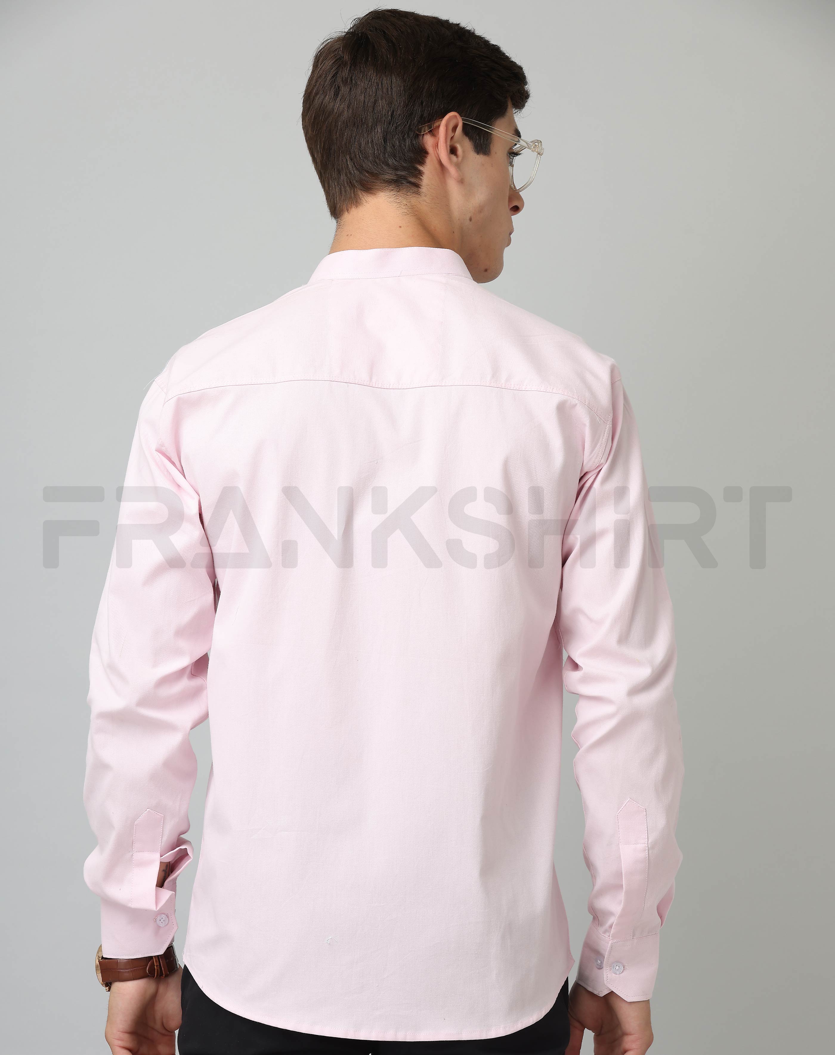 BlackTree Frankshirt Chinese Collar Light Pink Tailored Fit Cotton Casual Shirt for Man - view 6