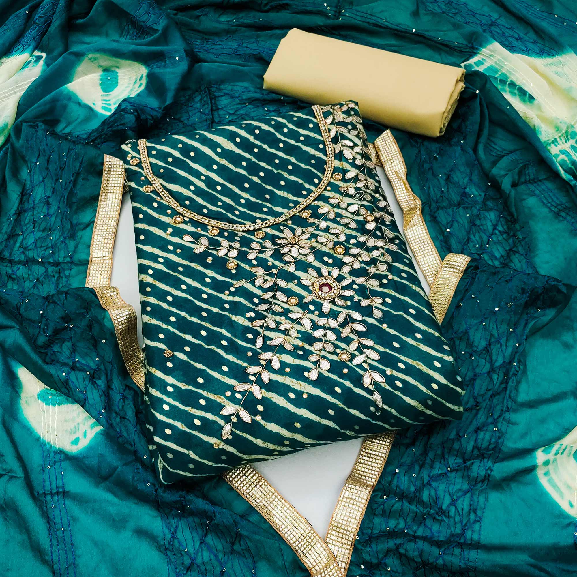 Peachmode Morpich Printed With Handwork Pure Cotton Dress Material