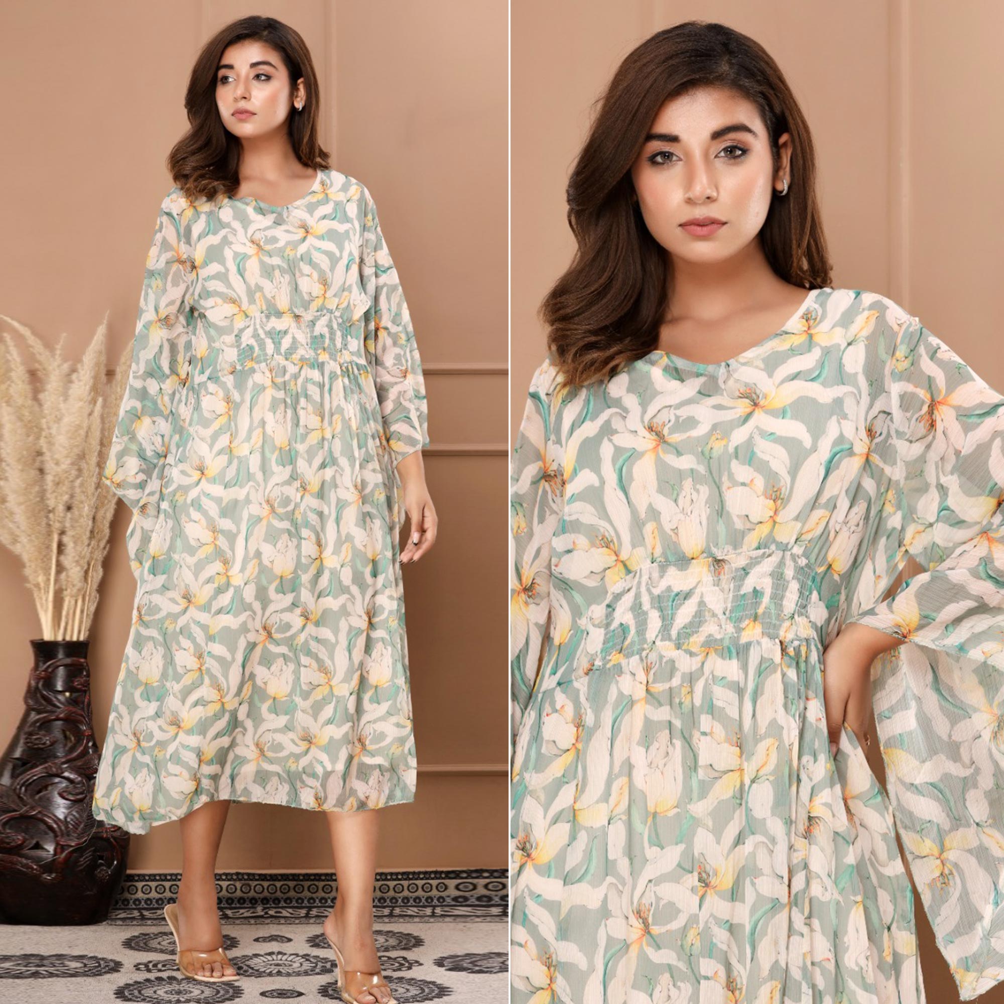 Green dresses – BlackTree green-floral-printed-chiffon-dress