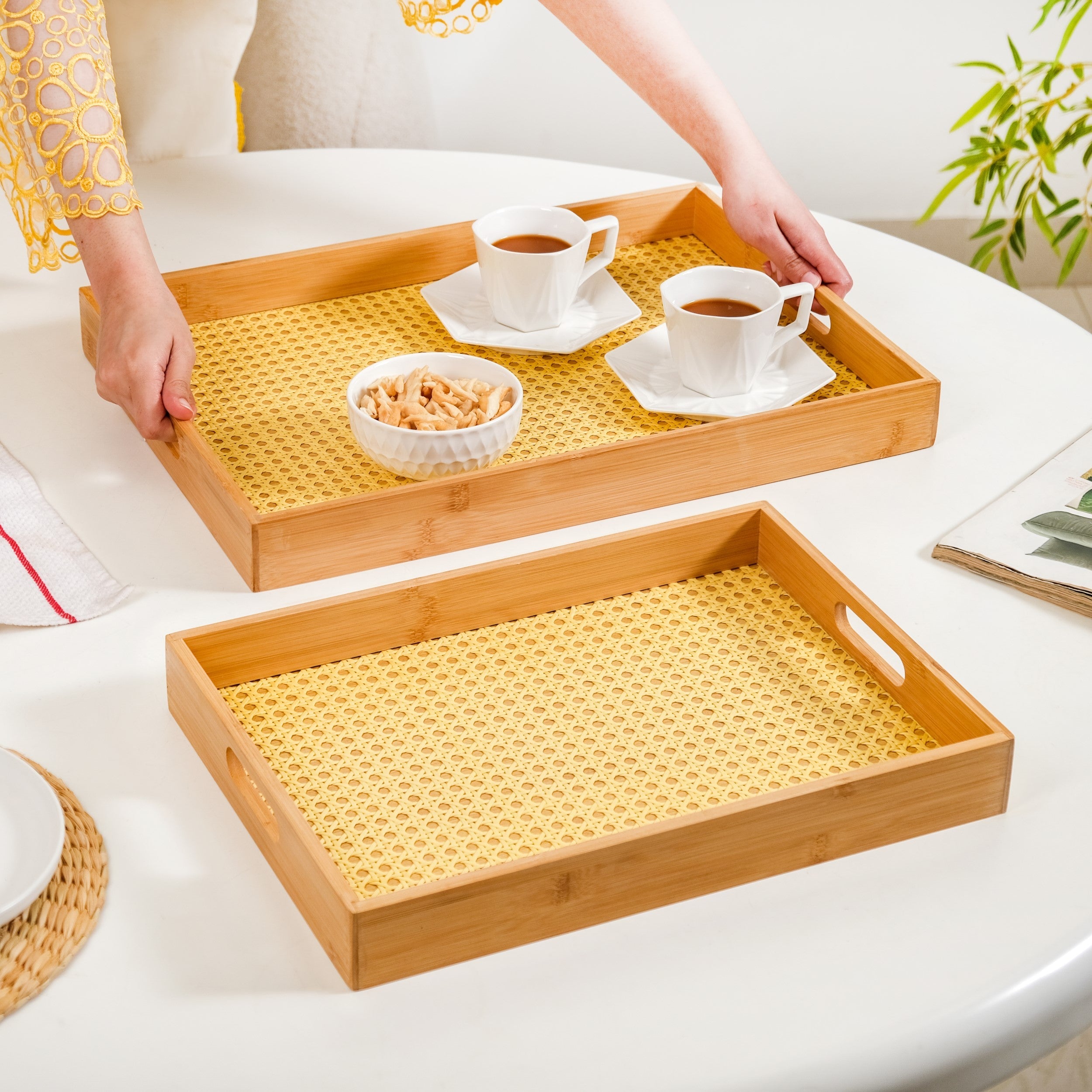 Nestasia Rattan Weave Bamboo Serving Tray Set Of 2 - view 2