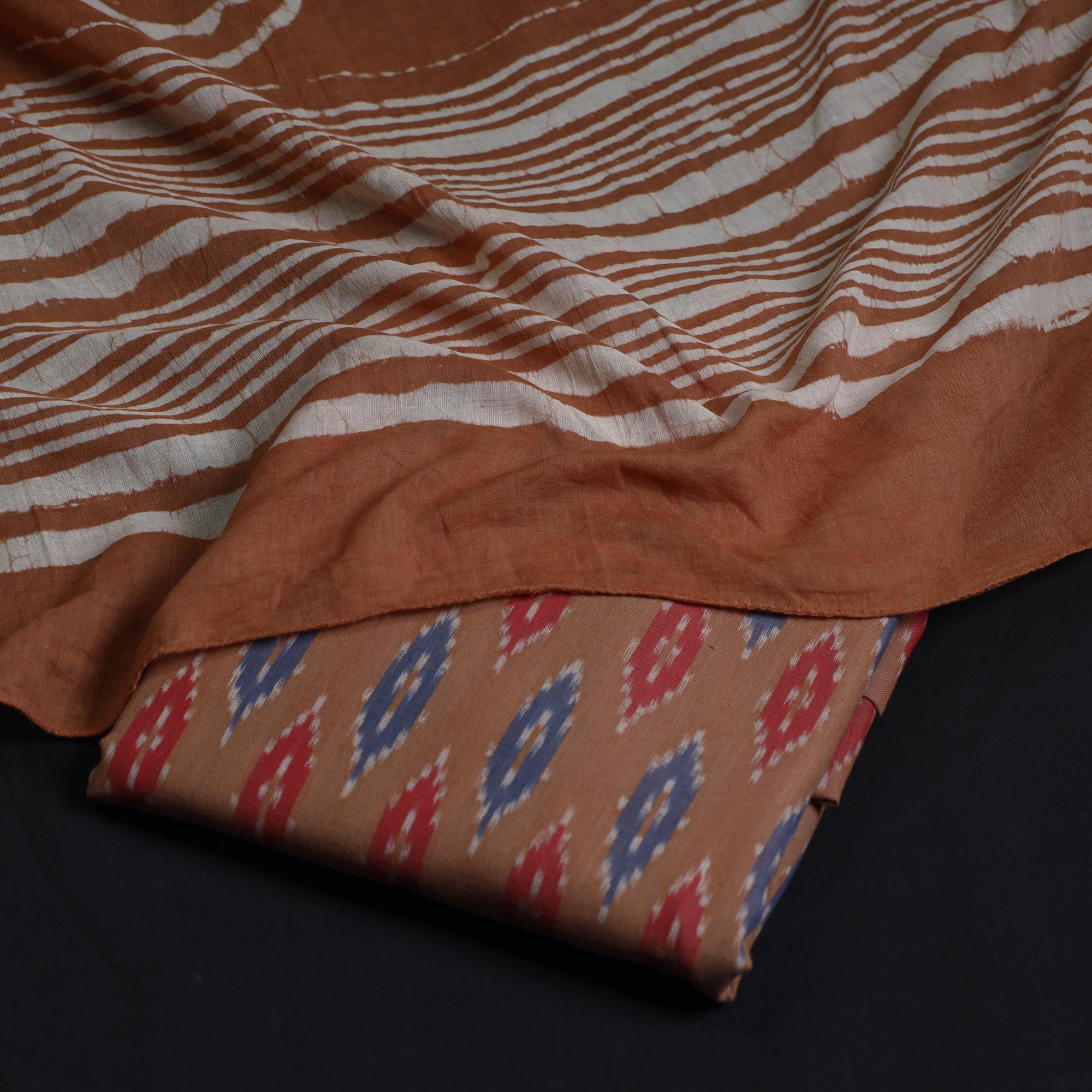 NOORI BAZAR Brown - 2pc Pochampally Central Asian Ikat Cotton Handloom Kurta with Bagru Dupatta 15 - view 2