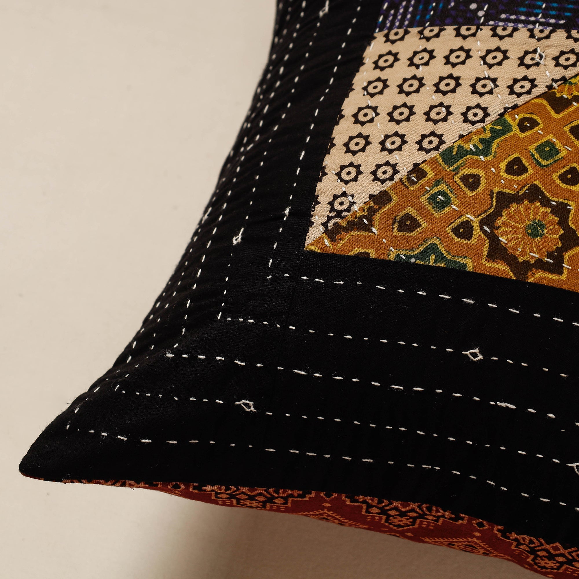 KACHCHH JI CHHAAP Black - Kutch Embroidered Ajrakh Cotton Cushion Cover (16 x 16 in) - view 2