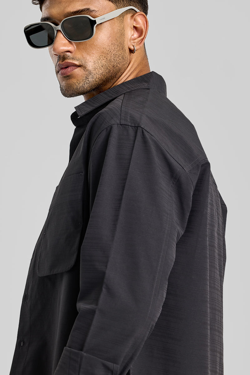 SNITCH Charcoal Grey Stripes Relaxed Fit Overshirt - view 4