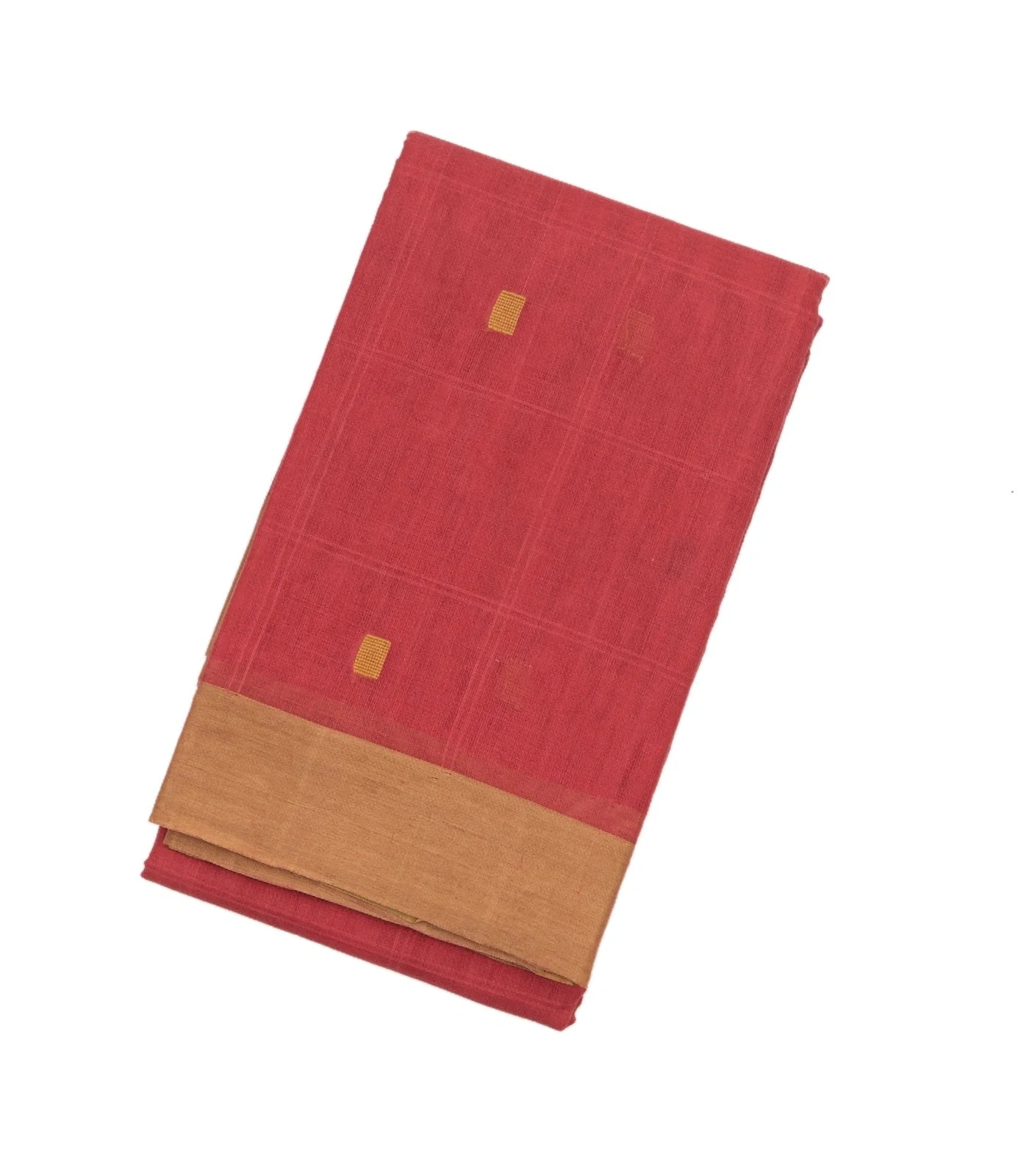 RmKV Dark Peach Handloom Rasipuram Cotton Saree With Square Buttas