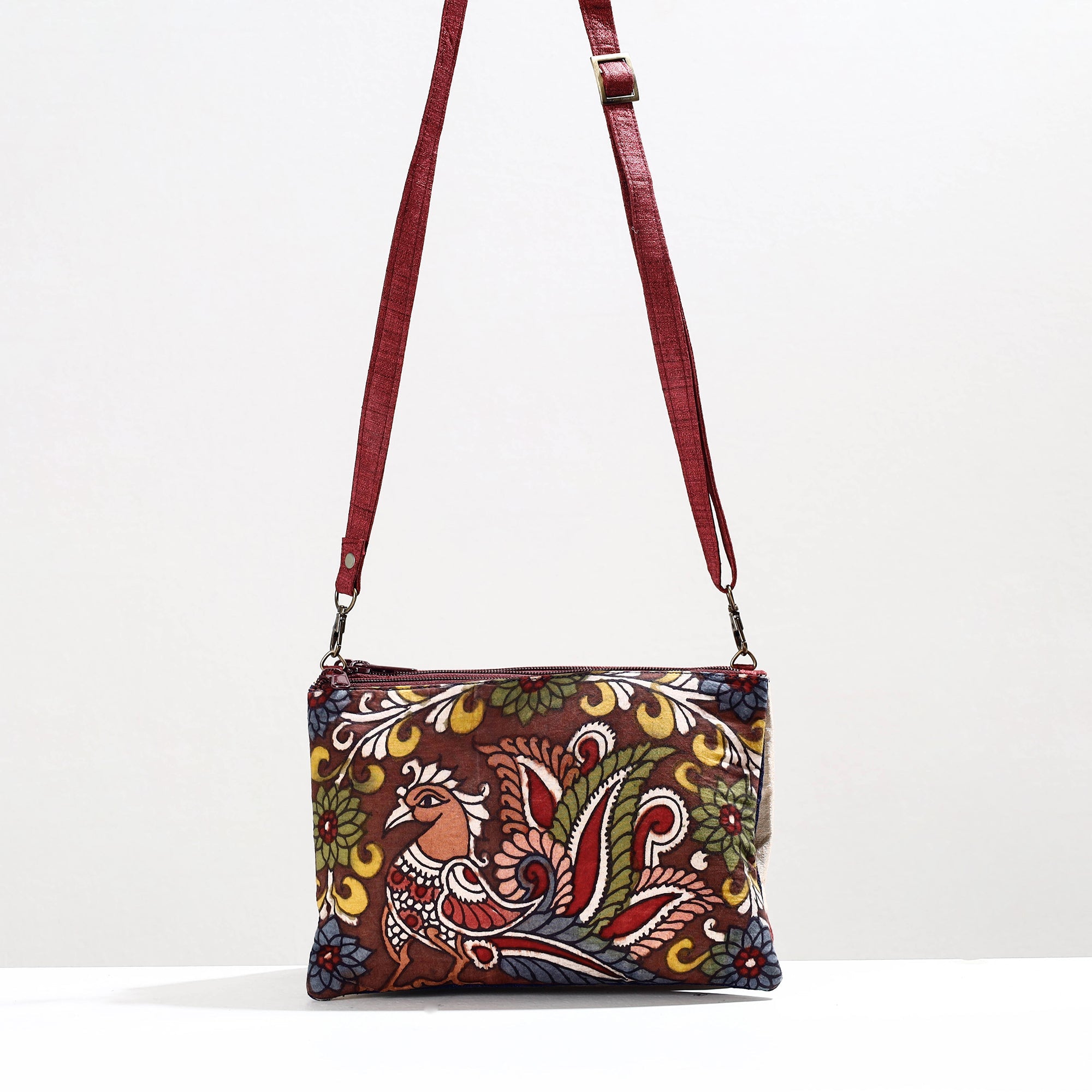 DWARAKA PLUS Brown - Handpainted Kalamkari Natural Dyed Ghicha Silk Sling Bag